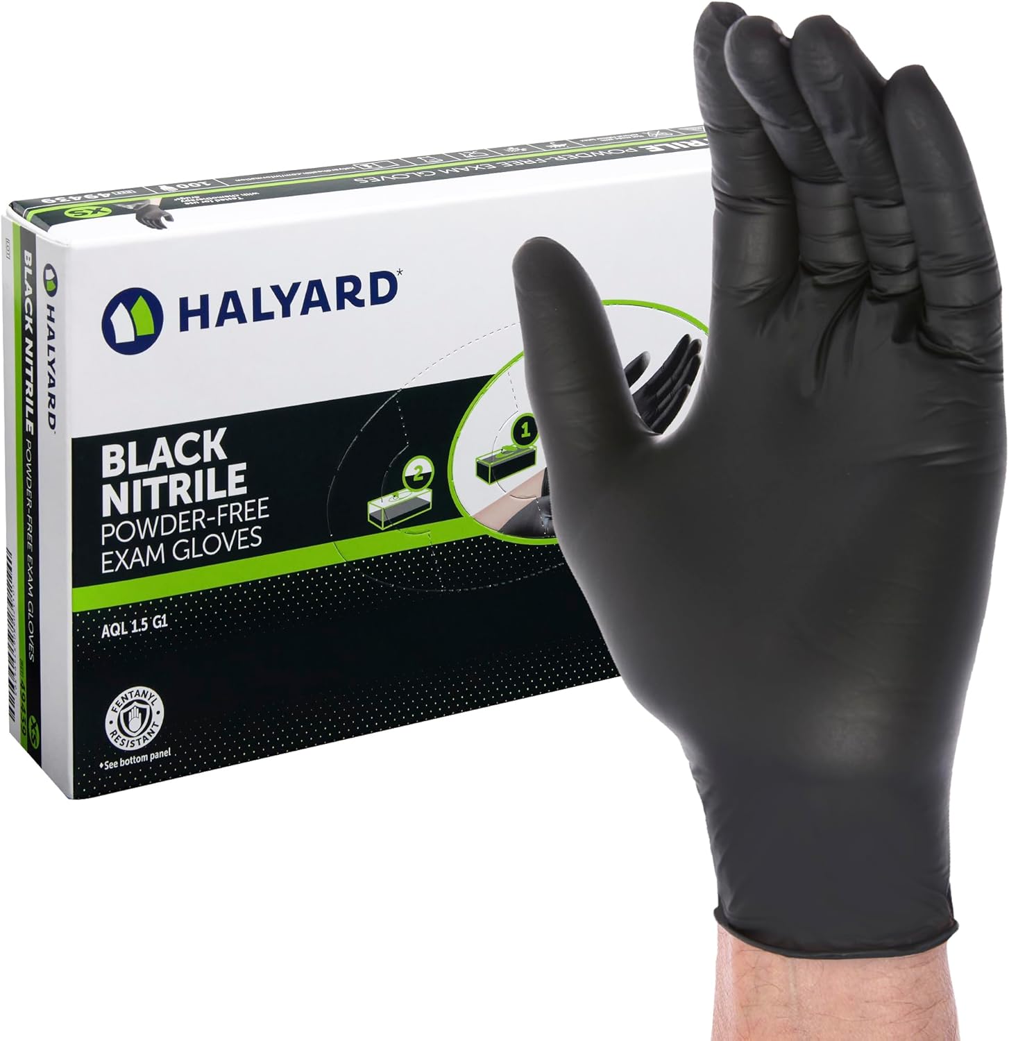 HALYARD Black Disposable Nitrile Exam Gloves Powder Free Medical, Dental, Cleaning, Tattoo