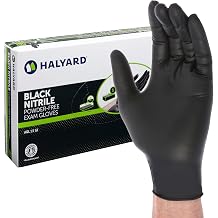 HALYARD Black Disposable Nitrile Exam Gloves Powder Free Medical, Dental, Cleaning, Tattoo