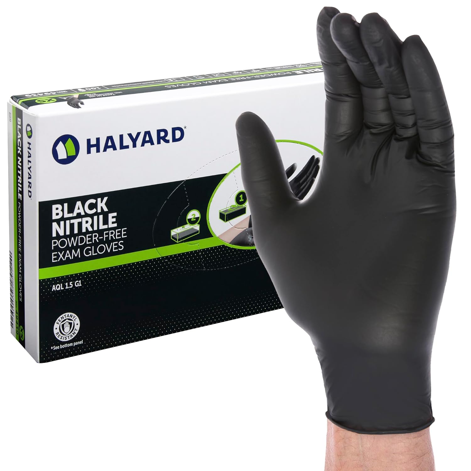 HALYARD Black Disposable Nitrile Exam Gloves Powder Free Medical, Dental, Cleaning, Tattoo, Food Safe, 3.5 mil, Size Medium, Case of 1000