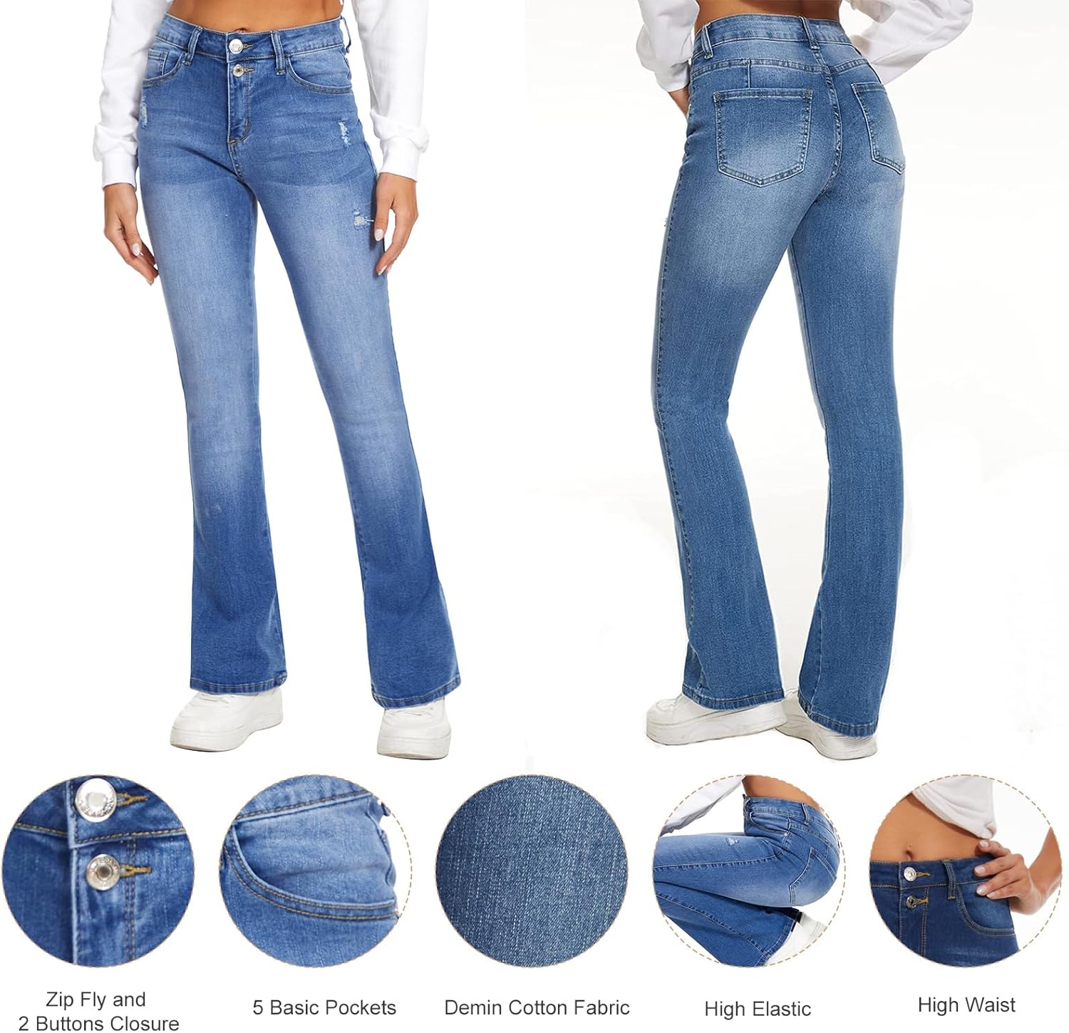 VIPONES Women’s Flare Bell Bottom Jeans High Waisted Wide Leg Bootcut Jeans Stretchy Denim Pants