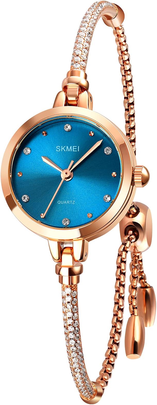 SKMEI Women Watches Bracelet Diamond Ladies Female Small Rose Gold Fashion Luxury Thin Waterproof Analog Quartz Casual Girls Wife Gifts Silver Wrist Watch