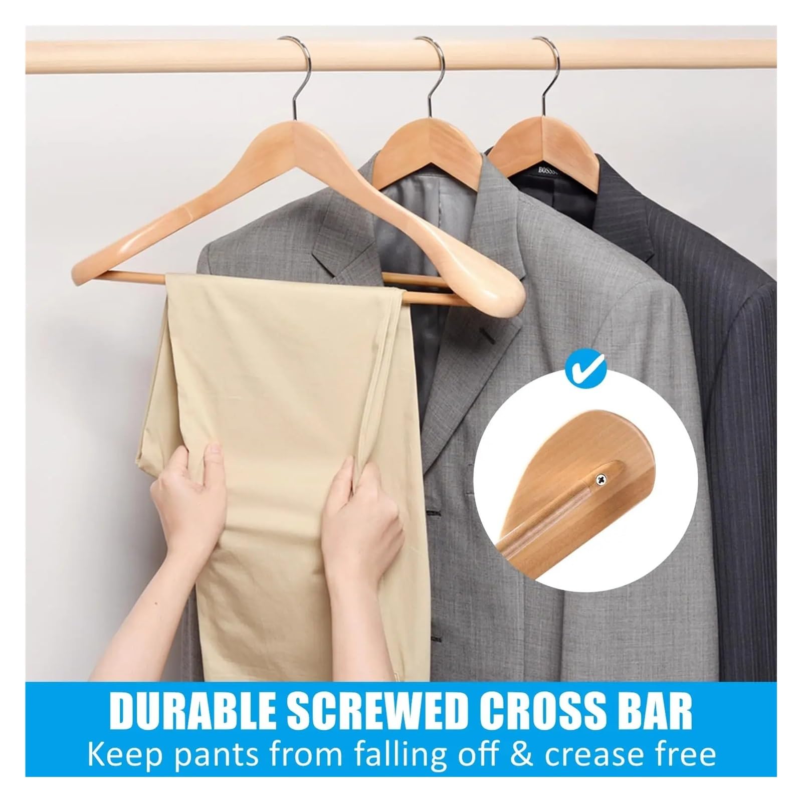 2 Stück breite Schulter-Kleiderbügel aus Massivholz mit glatter Oberfläche, geeignet for Pullover, Hosen und schwere Kleidung