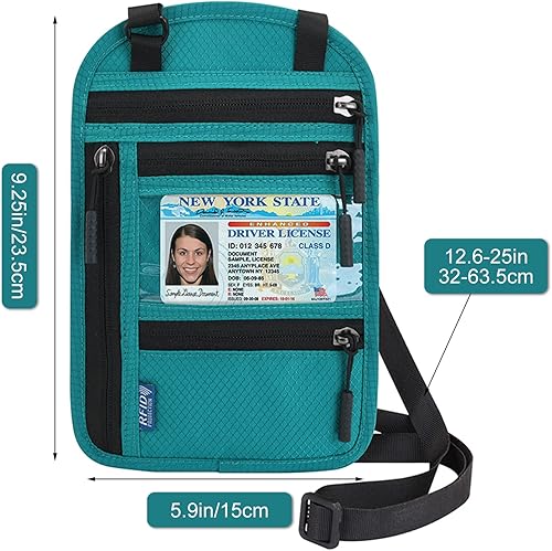 Miniatura 5 de Surblue Cartera de cuello con bloqueo RFID, soporte para pasaporte de viaje, bolsa para el cuello, tarjetero de vacunación para mujeres y hombres,