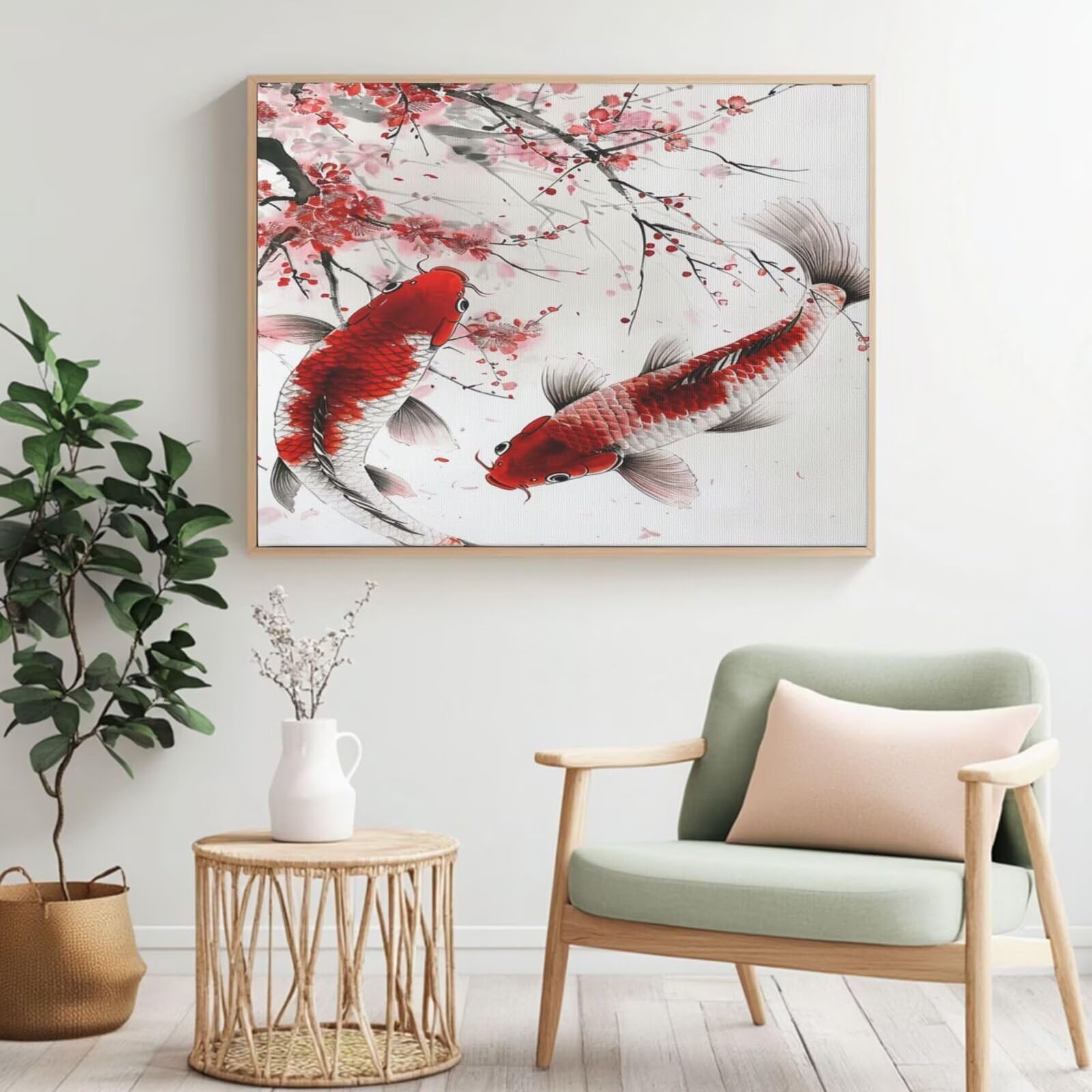 Kit per pittura con numeri per adulti Koi per principianti, pittura acrilica con 6 pennelli, kit di pittura a olio per decorazione da parete, 90 x 65 cm, senza