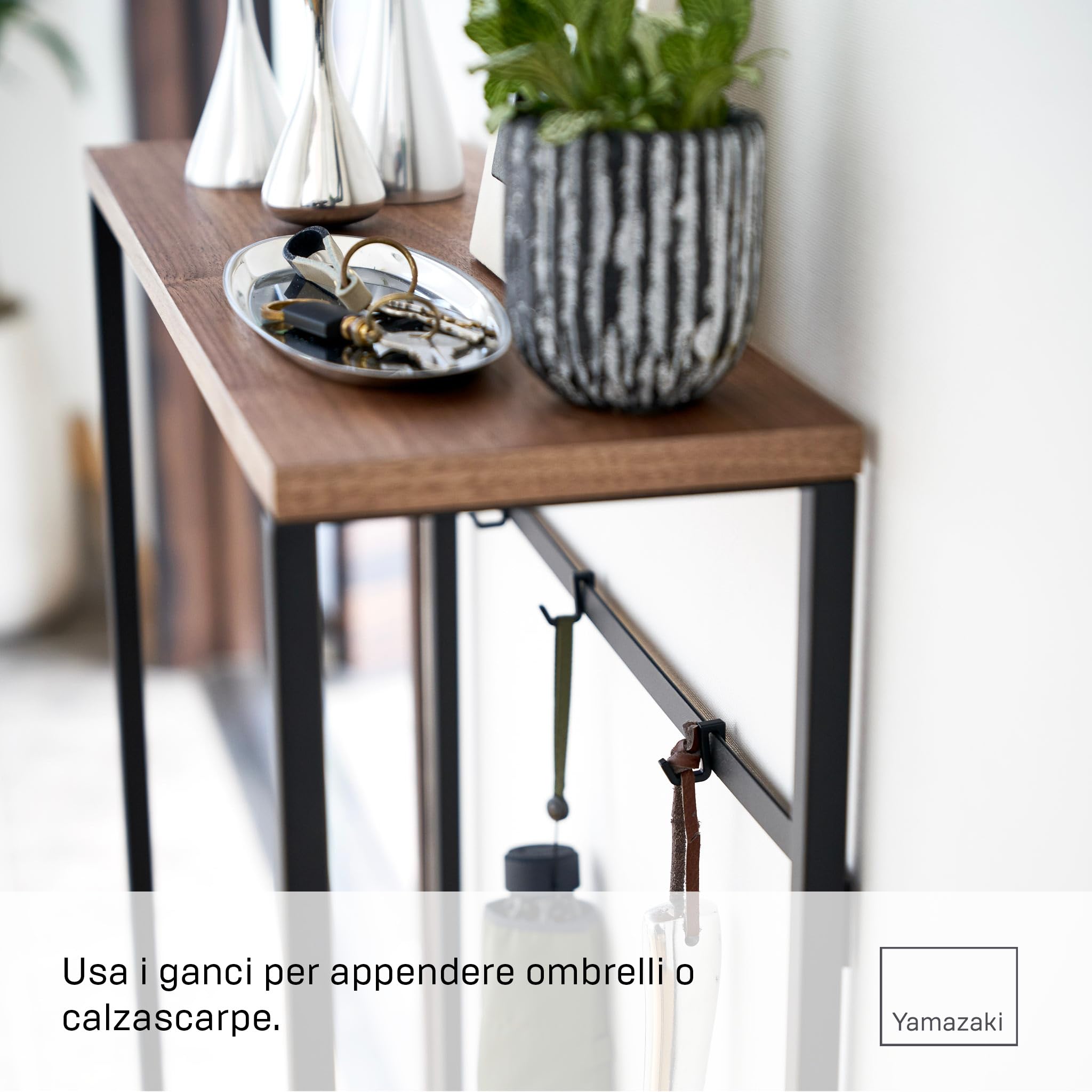 YAMAZAKI 5165 TOWER Console Table, black, Steel/Wood, 60 x 18.5 x 80.5 cm