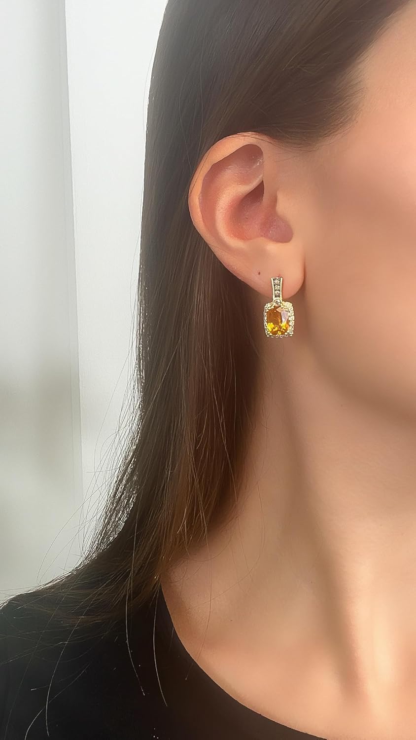 2/5 Carat Diamond with 3 1/3 Carat Cushion Cut Smoky Quartz or Citrine Dangle Earrings for Women in 14k Rose Gold (White / Brown, 0.43 cttw) White and Chocolate Diamond Push Back Drop Earrings for Her by LeVian