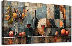 KELIYUAN Wall Art For Kitchen Wall Decor For Living Room Dining Room Decorations Wine Glass Wall Painting Still Life Abstract Pictures Artwork Ready To Hang bar Wall Posters Home Decor 20"x40"