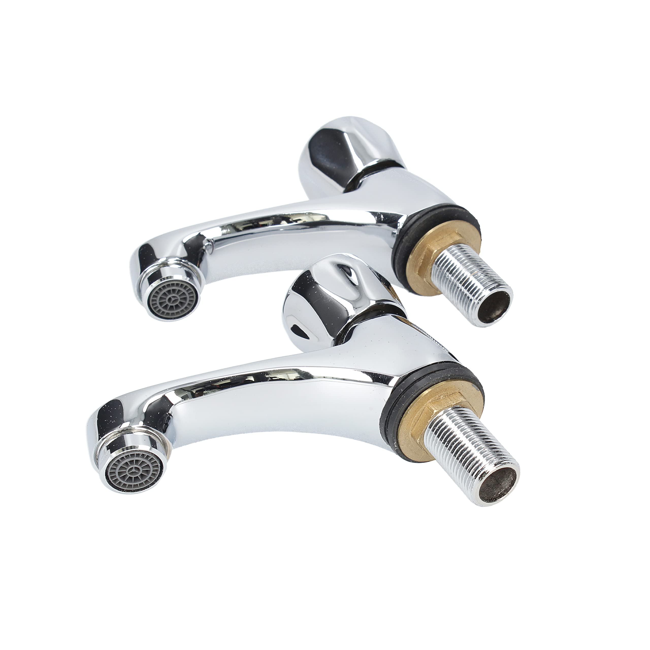 Fontastock URBEL FSKFGB004 Set de 2 grifos Individuales para Lavabo, Agua fría/Agua Caliente, Soportes de fijación, maneta de Zinc y Cuerpo de latón