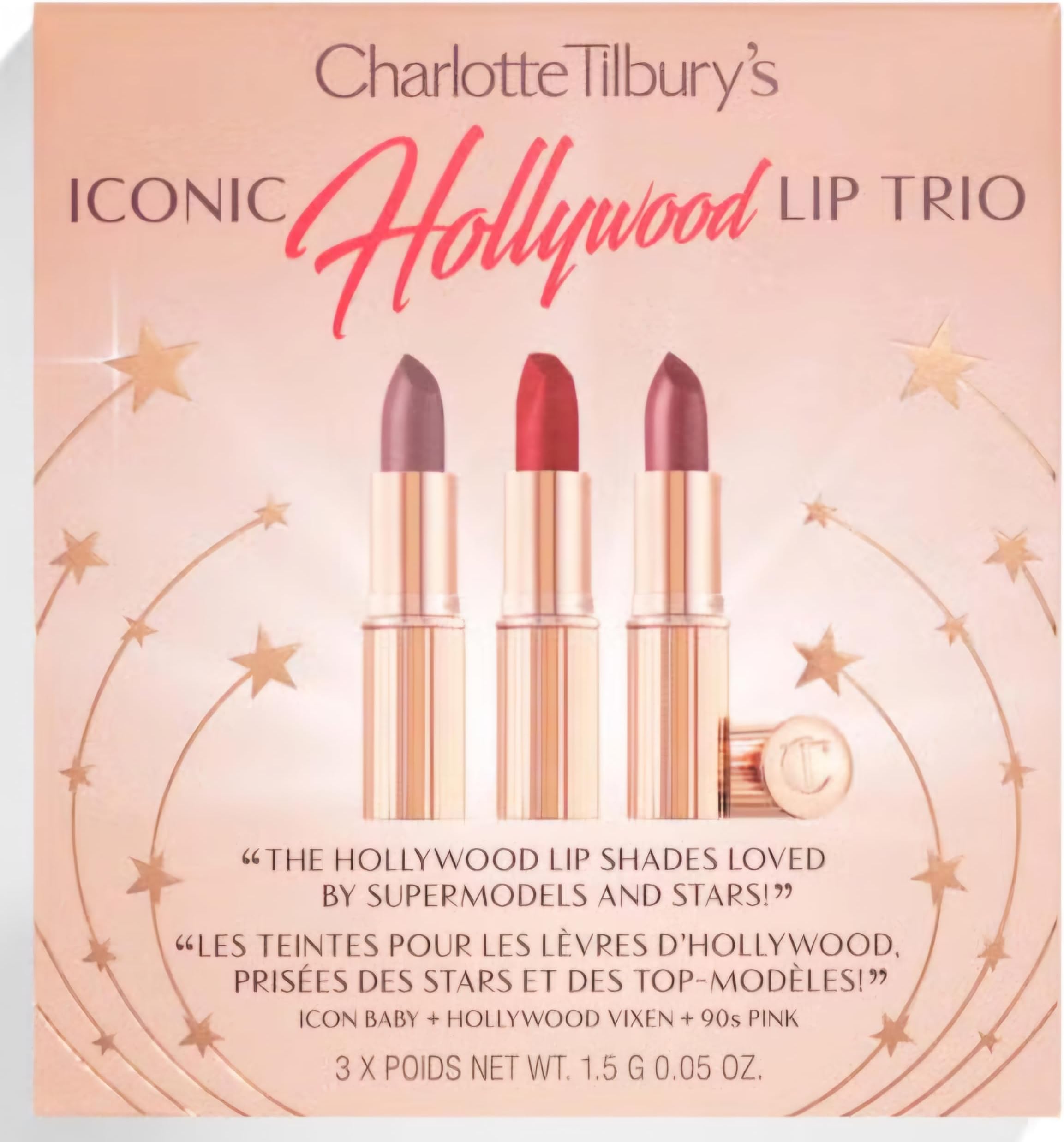 CHARLOTTE TILBURY Iconic Mini Lip Trio Kit - Pillow Talk, Walk of No Shame, Supermodel 0.03 Ounce (Pack of 3)