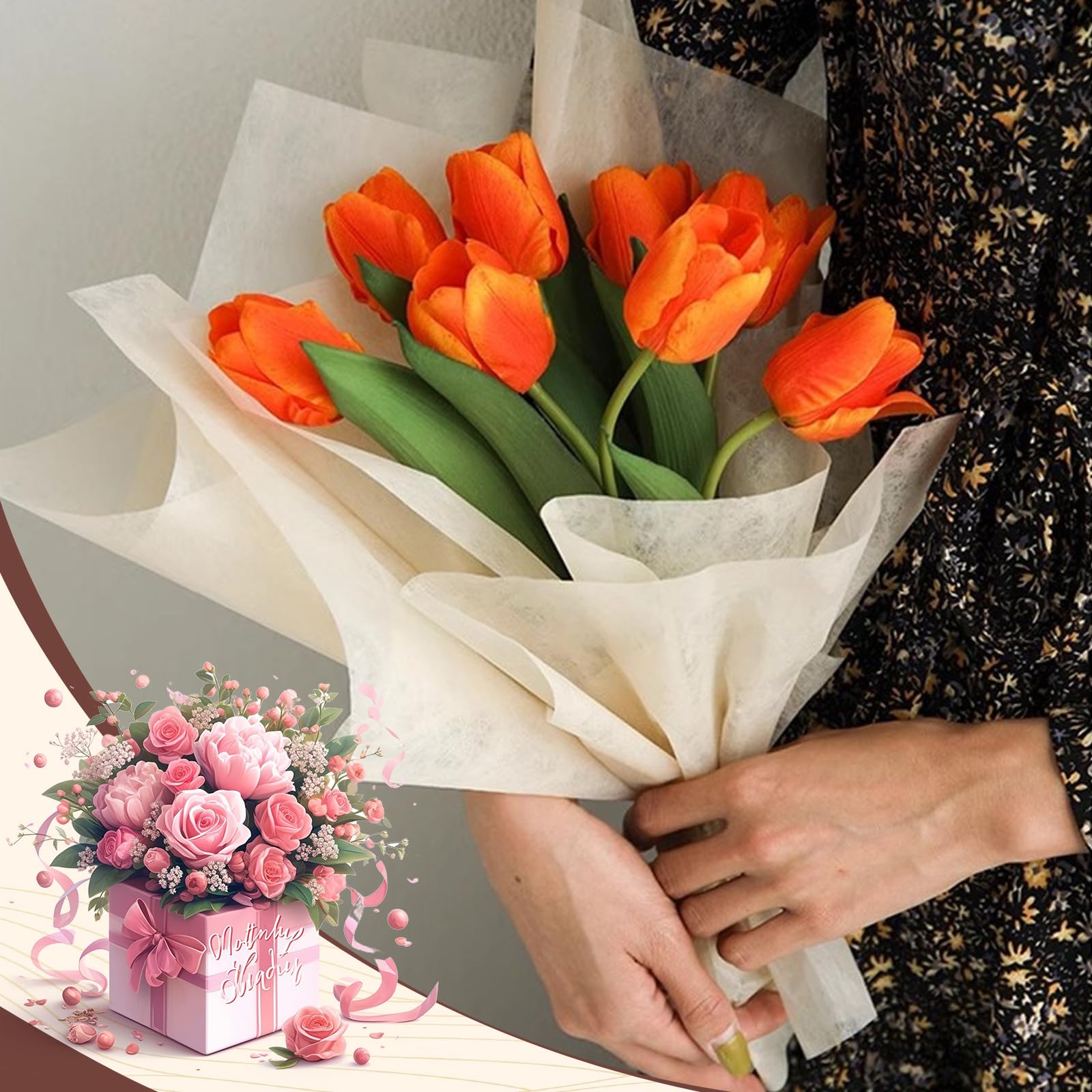 Hojas de Papel de Regalo de Ramo de Flores, Papel para Ramos de Flores 144 Hojas, Ramo Flore Preservadas Decoracion Suave e Impermeable, Ideal para Floristas y Artesanos, 30x30 cm