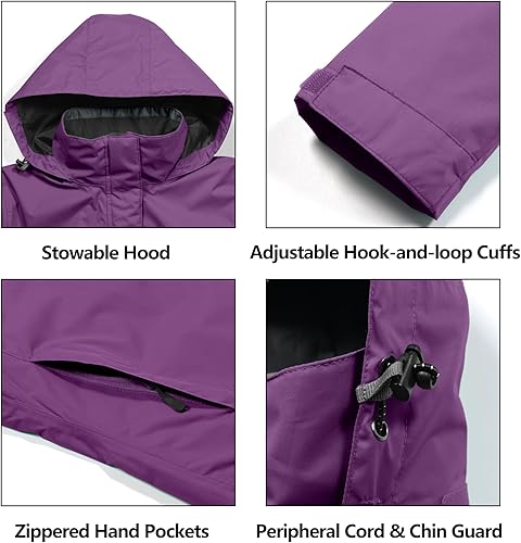 Miniatura 5 de Little Donkey Andy Chaqueta impermeable para mujer, ligera, cortavientos para exteriores, senderismo y viajes
