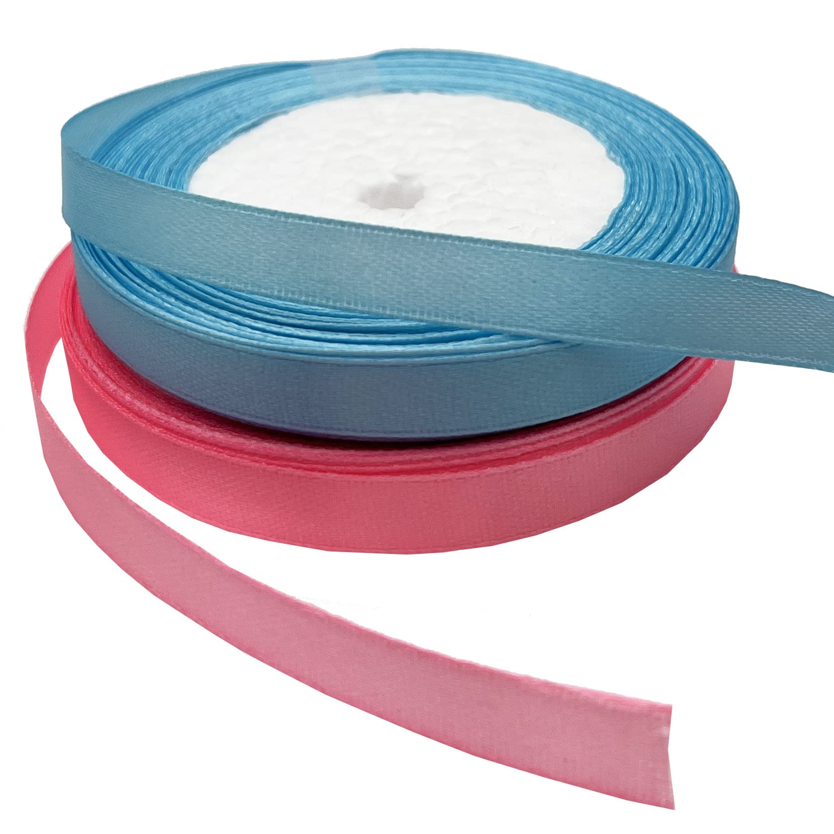 Ribbon, 2 Rolls Satin Ribbons 25 Yard Long 10mm Wide Decorative Ribbon for Gift Wrapping, Crafts, Cake or Desert Wrap Décor, Bows Making, Christmas Décor, Baby Shower, Blue and Pink