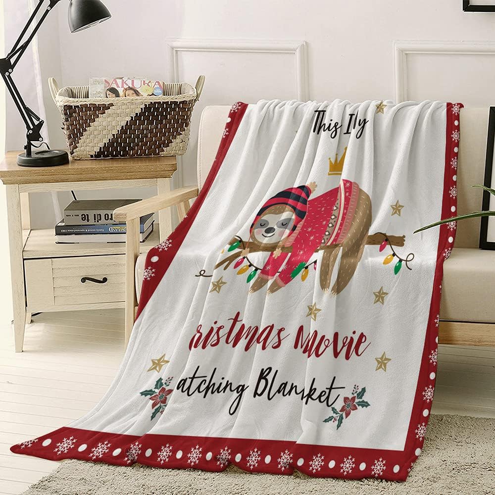 Chic D Christmas Fleece Blanket, Sloth Throw Blanket for Couch/Sofa, Christmas Movie Soft Warm Bed Blankets Microfiber Blankets and Throws for Women Men Kids, Xmas Winter Decorations, 50x60inch