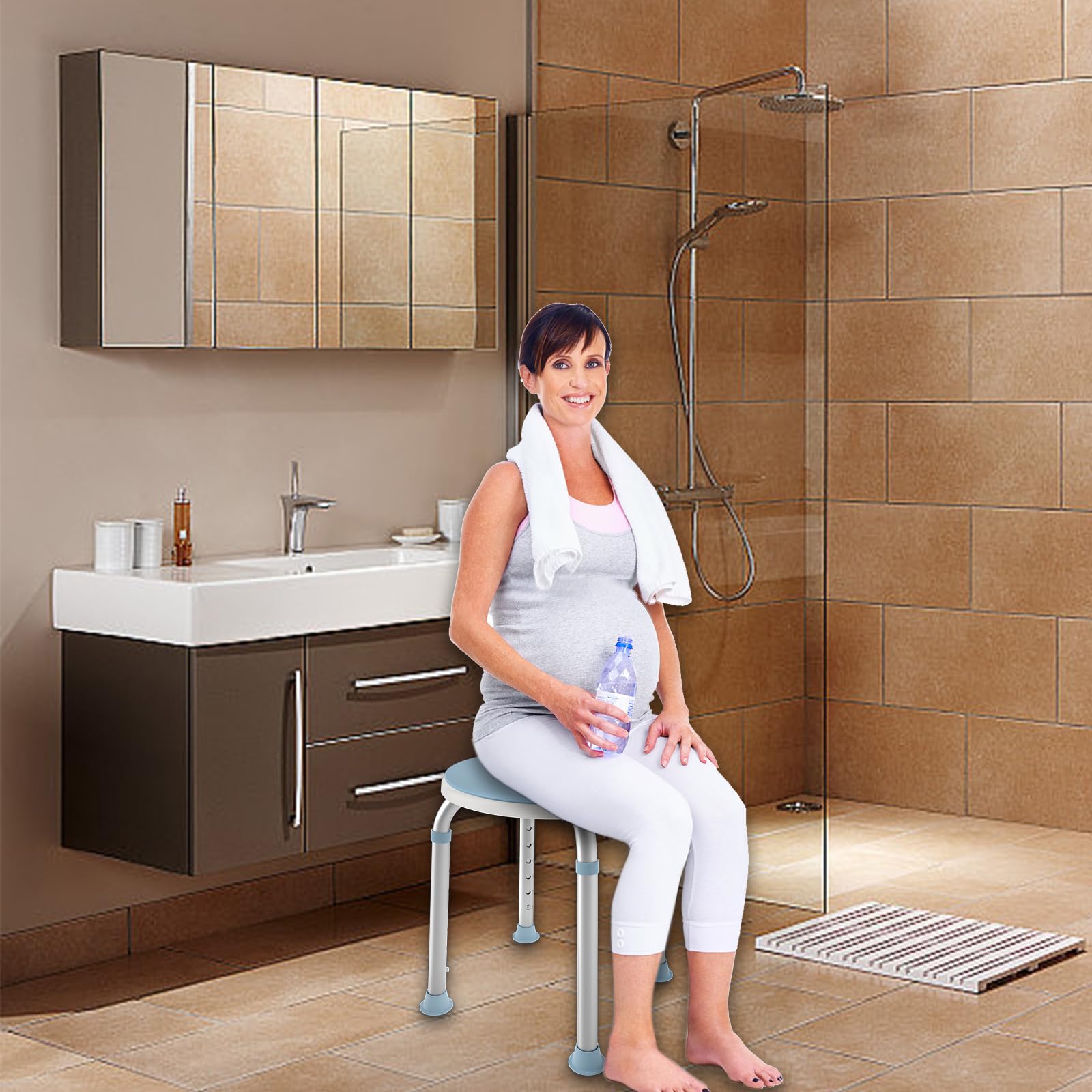HENGMEI Taburete de Ducha Giratorio 360° para baño, Altura Regulable, para Ducha, Asiento de baño