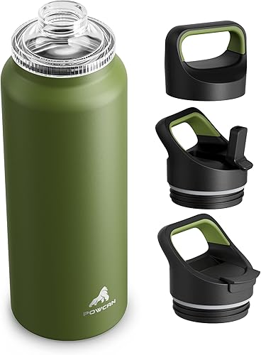 Miniatura 1 de Botella de agua aislada de 40 oz para campamento 3 tapas, a prueba de fugas, mantiene el hielo 24 horas y caliente 12 horas, doble pared, botella de