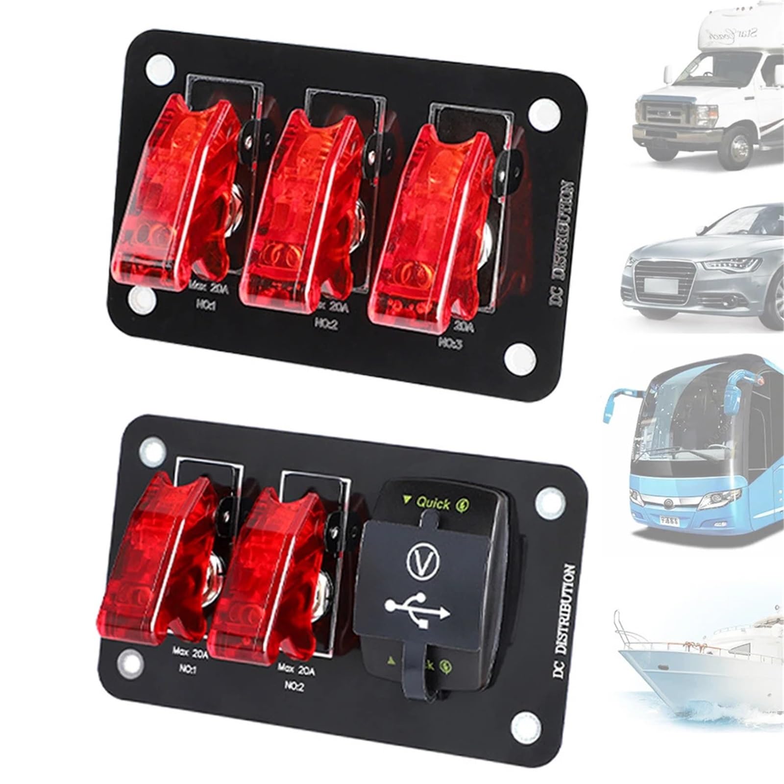 Przełączniki morskie, 12V 24V Przełącznik Panelowy Przełącznik Światła Zapłon Start Stop Przyciski Bezpiecznik 20A 4x4 Akcesoria Samochodowe Wyścigowe Do Łodzi Ciężarówki Przyczepy(3 Gang)
