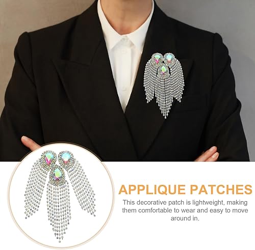 Miniatura 6 de SEWACC Rhinestone Fringe Hombro Epaulette con cuentas borla cristal hombro DIY ropa (plata 1)