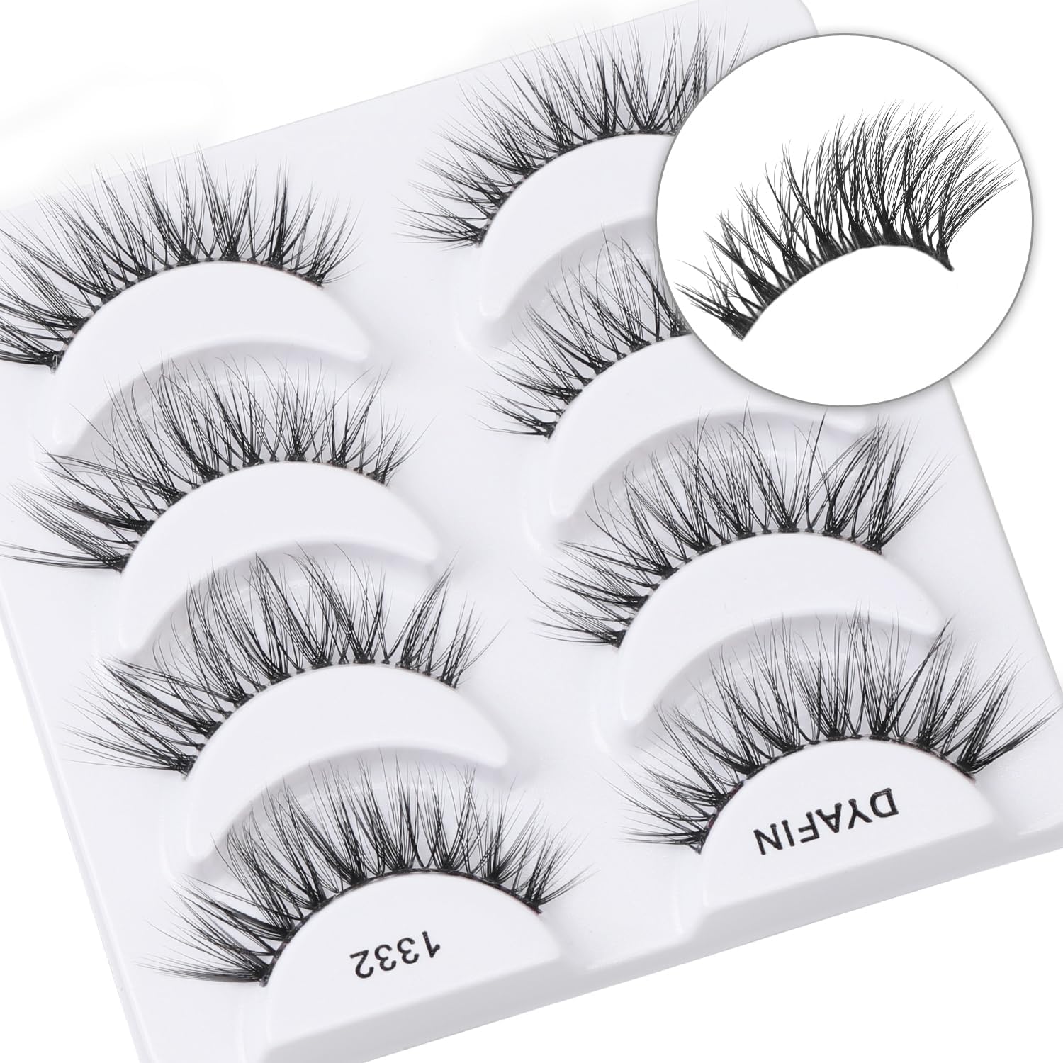 DyafinNatural Eyelashes 100% Handmade Lashes Reusable Soft False Eyelashes Lightweight Eye Lashes with Clear Band 3D Fake Eyelashes Long Wispy Eyelashes C Curl Lashes 4 Pairs