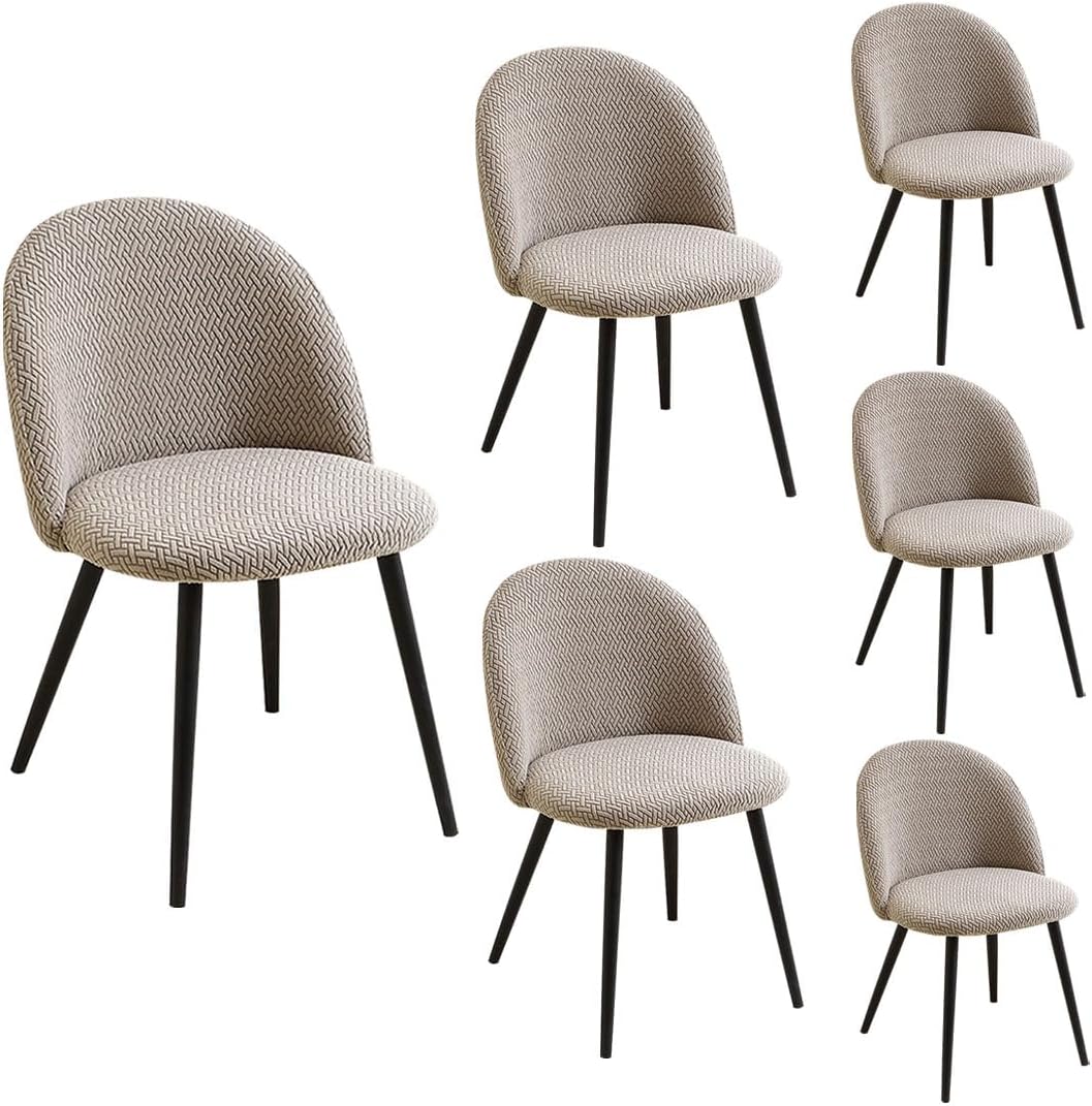 Dining Room Chair Covers Set of 6 Mid Century Modern Dining Chair Covers Curved Back Chair Cover Armless Chair Slipcovers for Kitchen,Office,Living Room, Beige
