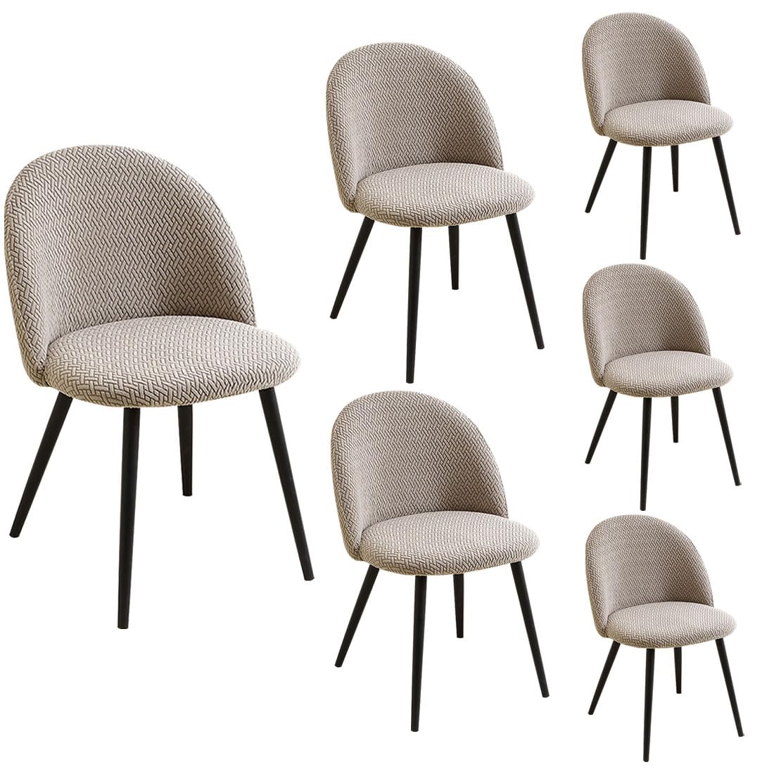 Dining Room Chair Covers Set of 6 Mid Century Modern Dining Chair Covers Curved Back Chair Cover Armless Chair Slipcovers for Kitchen,Office,Living Room, Khaki