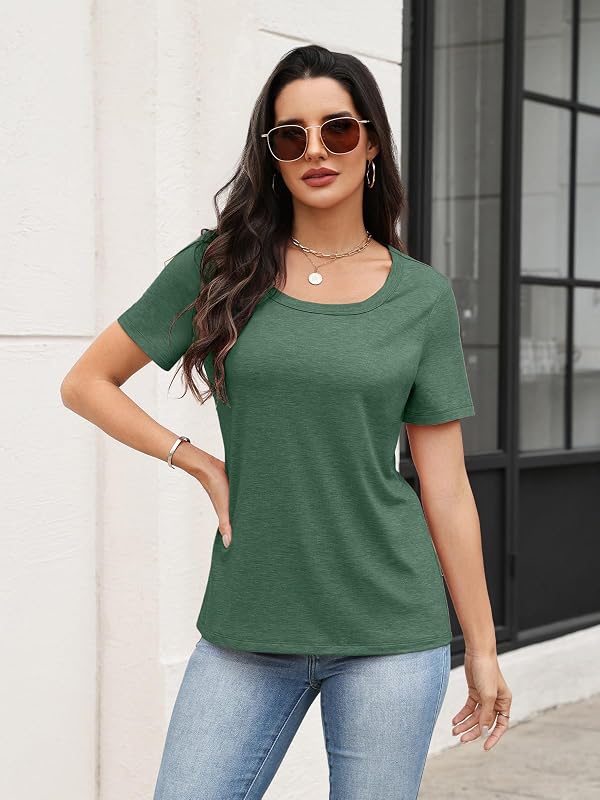 TICTICMIMI Women's Square Neck Short Sleeve Tops Casual Loose Fit T Shirts by TICTICMIMI - Used condition - Image 3