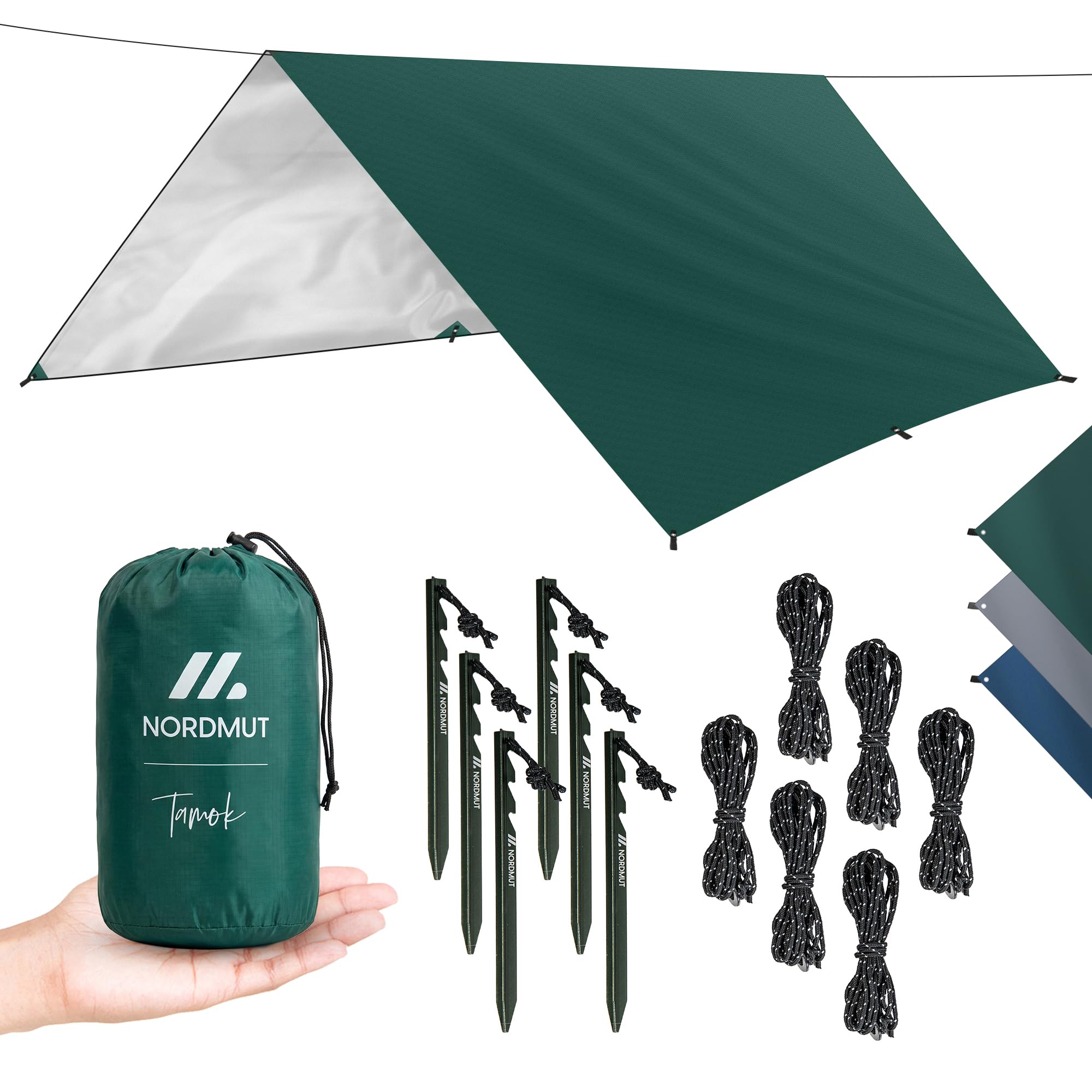 NORDMUT® Tarp 3x3/4m Impermeable – Toldo Camping protección Óptima contra Lluvia y Sol – Lona Resistente con Ojales, Tamaño Compacto – Ultraligero para Camping & Senderismo (Azul / 300 x 400 cm)