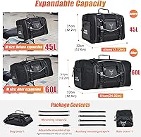 Vista 2 de MIGHTYDUTY Bolsa trasera para motocicleta, expandible de gran capacidad, 45-60L, bolsa de equipaje para motocicleta con cubierta para lluvia, tela