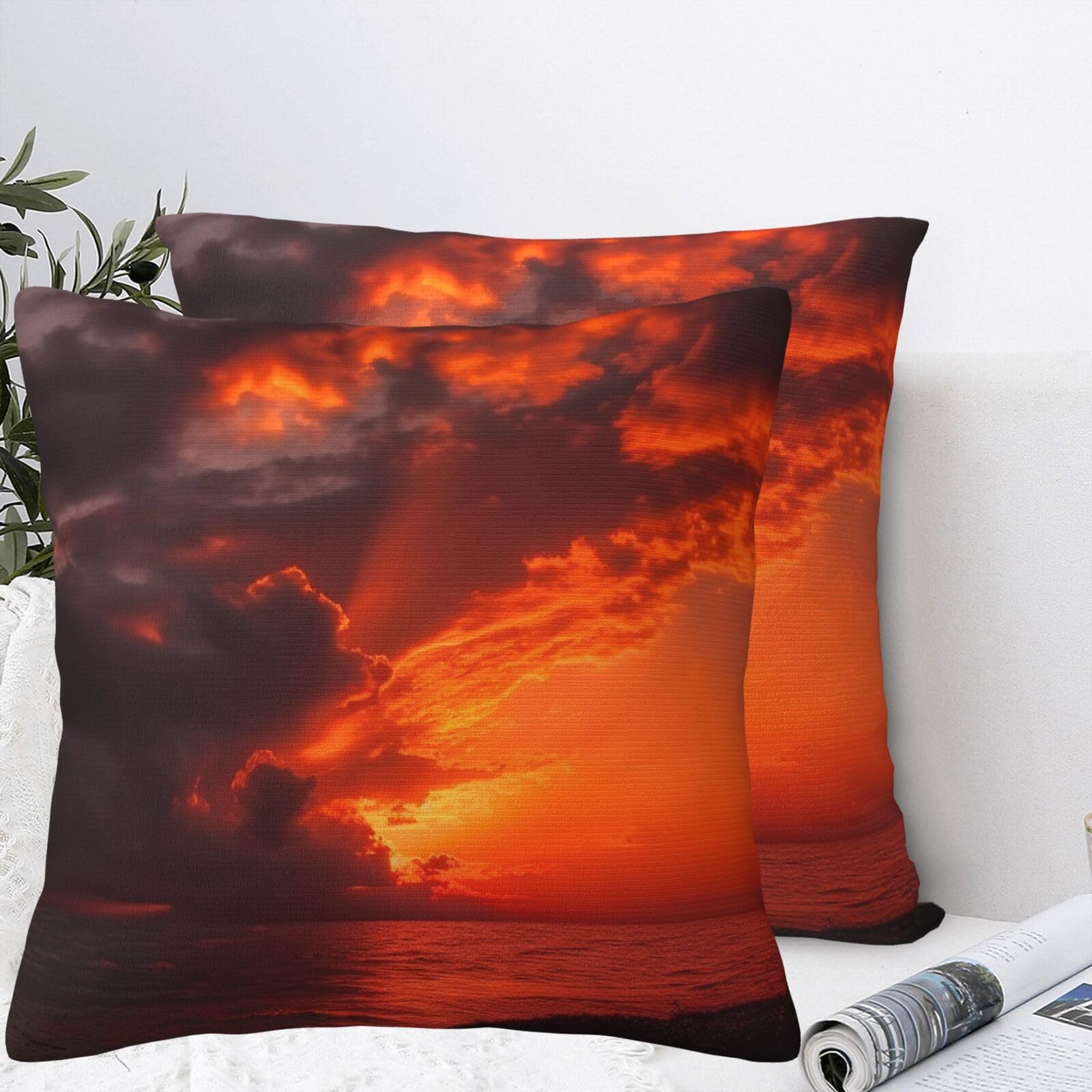 QMKFWT Beautiful Orange Sunset Plush Throw Pillow Covers 18"X18",Soft Cozy Couch Cushion Covers Decorative Pillow Cases for Holiday Home Bedroom Sofa Decors
