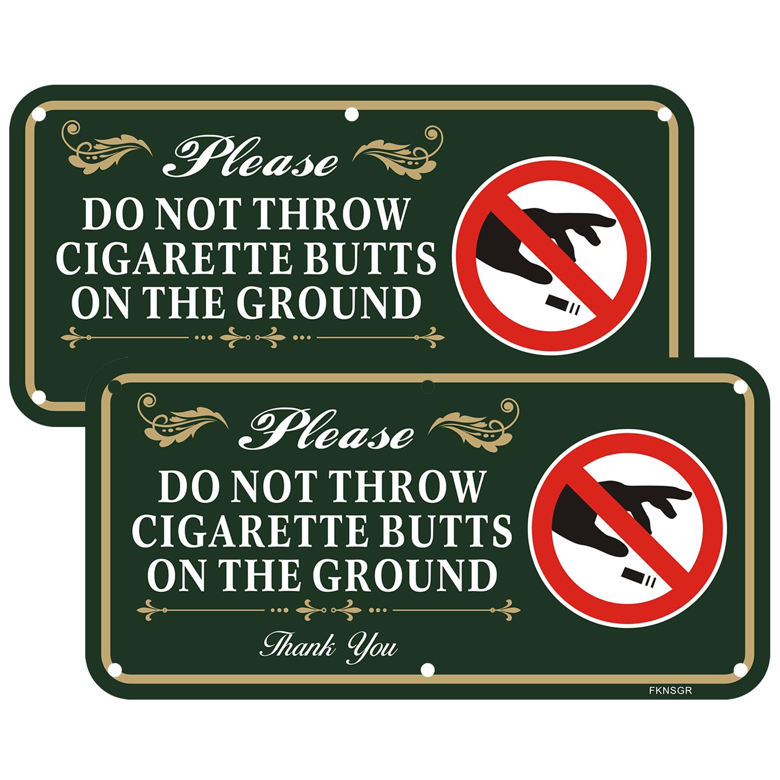Please Do Not Throw Cigarette Butts On The Ground Sign 2 Pack, 12 x 6 inches Rust Free Aluminum Pool Sign, UV Protected, Fade Resistant