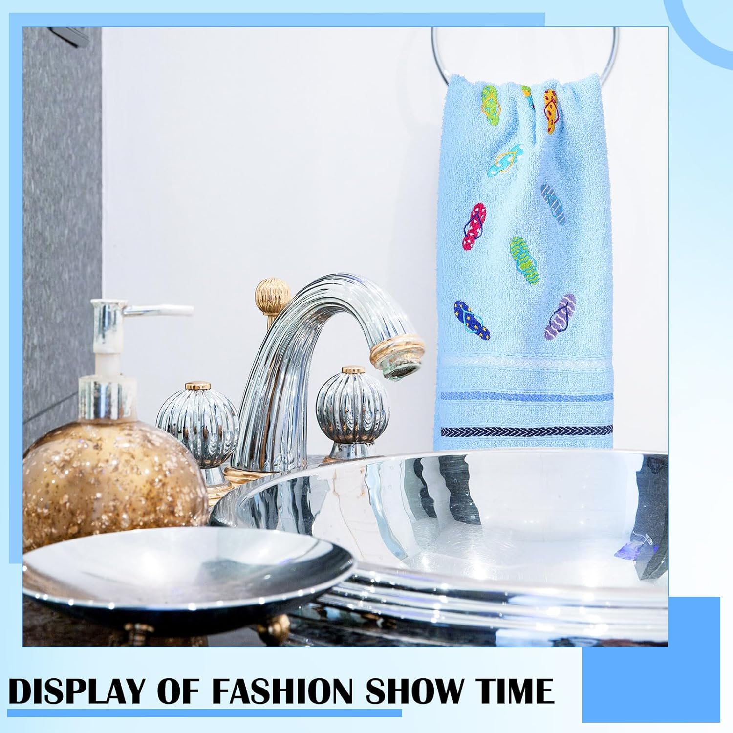 4 Pcs Home Flip Flop Hand Towel Set Pure 100% Cotton Embroidered Soft Absorbent Small Hand Towels for Kitchen Powder Room Beach Bathroom Decor Gifts 12.6 x 28.35 Inches - Image 6