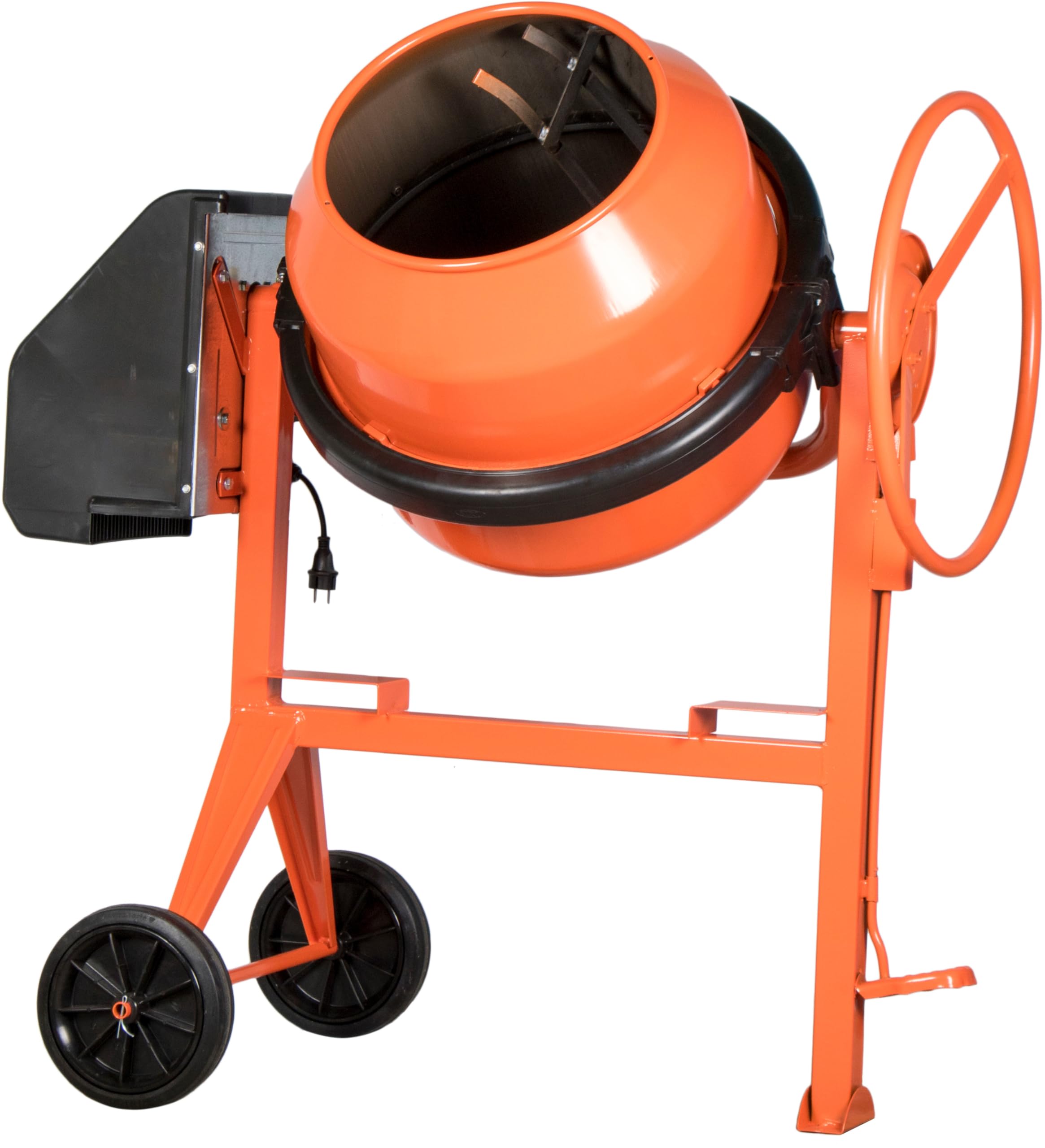 PRO145TD Profi Betonmischer 230V Mischmaschine Beton Mörtel Zementmischer (130 Liter Trommelvolumen, 850 Watt Motorleistung, Zahnkranz aus Gusseisen, Zahnkranzschutz, IP45, Fußbremse) orange