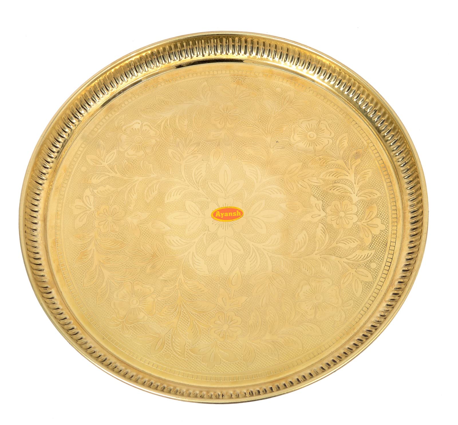 SkywalkHandmade Brass Puja Thali with Flower Embossed Design (Gold, 10 Inch)