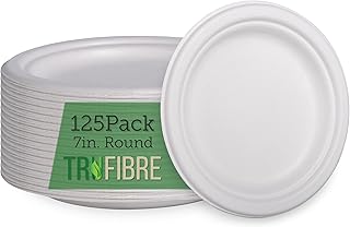 Snack Plates, 125 Pack, 7" Paper Plates, Disposable, Microwave Safe for Lunch, Dinner, Party, Supplies, Events, Bulk