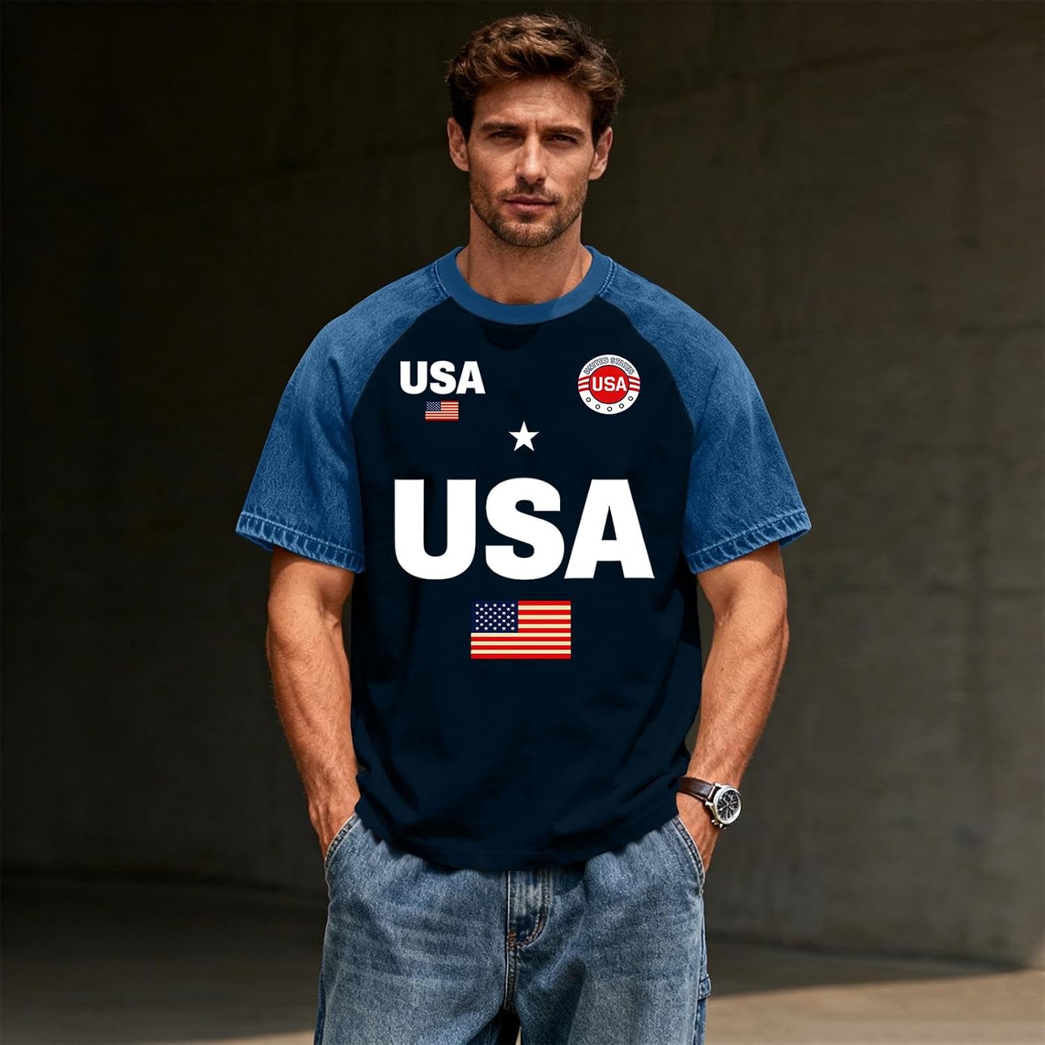 RTRDE Men's T Shirt Short Sleeve 4th of July American Flag Print Retro Patriotic Tshirts, S-3XL