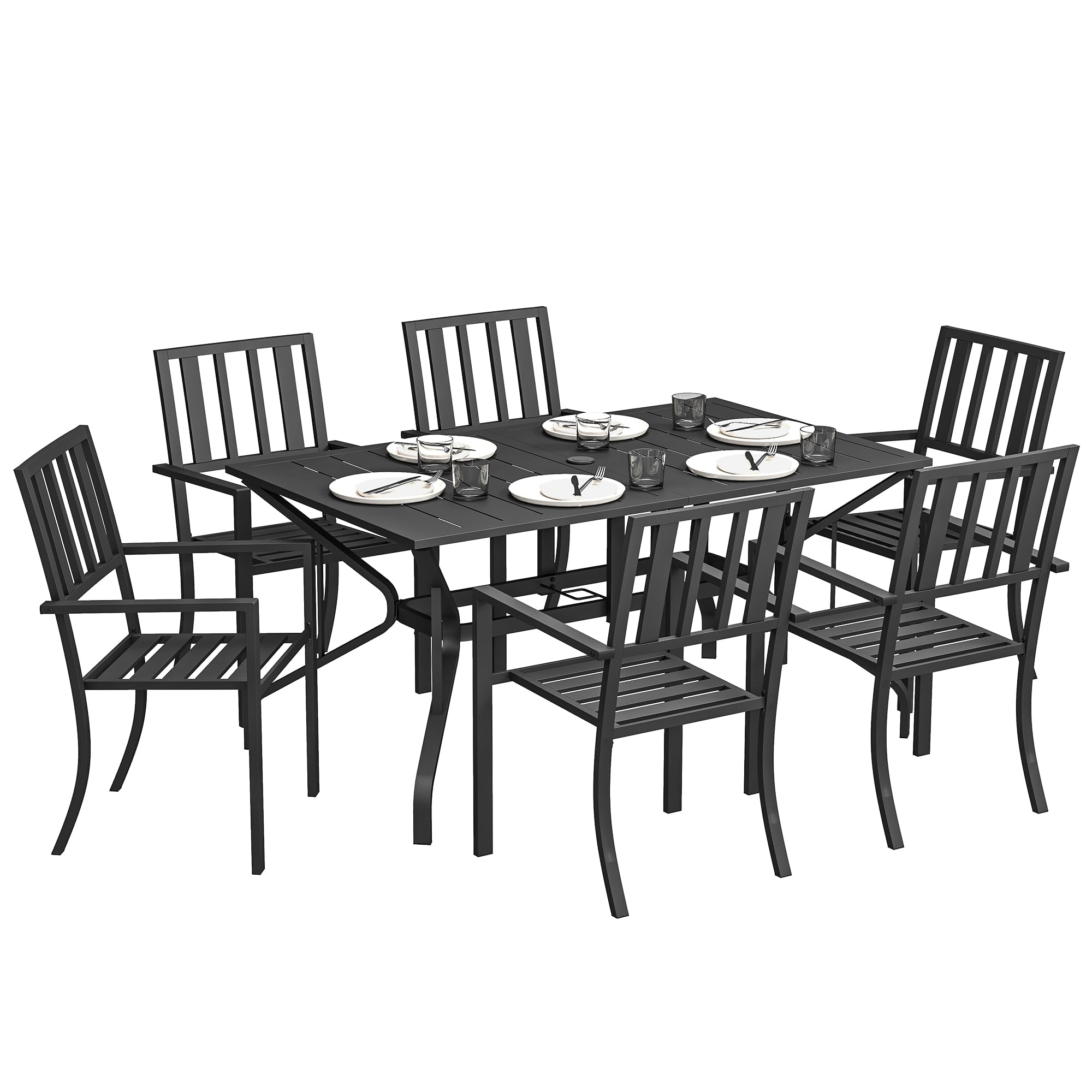 Outsunny 7 Pieces Patio Dining Set With Umbrella Hole, For Poolside, Garden