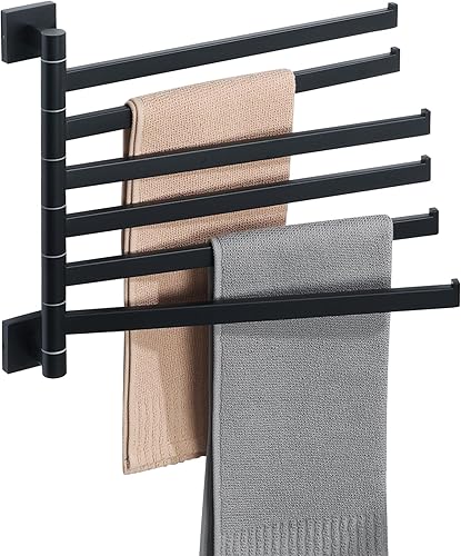 Miniatura 7 de Alise Toallero giratorio, barra de toalla plegable de 5 brazos para baño, estantes de secado de montaje en pared para lavandería, soporte de toalla