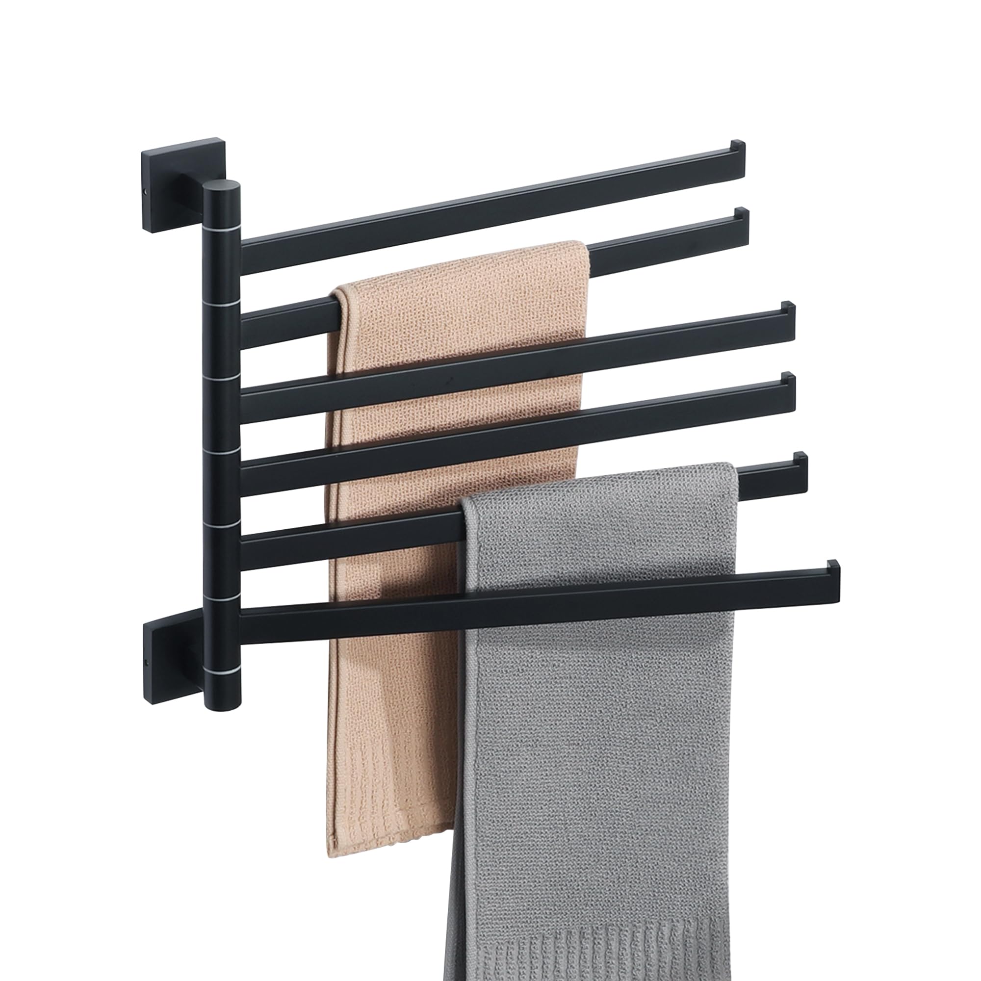 Alise Swivel Towel Rack,Folding 6 Arms Hand Towel Bars Towel Hanger for Bathroom Laundry,Wall Mount Drying Racks Square SUS304 Stainless Steel Swing Out Towel Holder Storage Space Saving,Matte Black