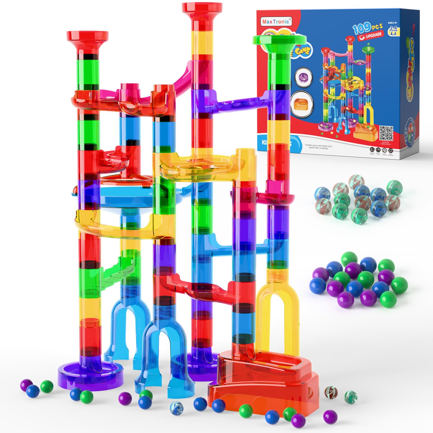 Amazon.com: MaxTronic Marble Run kit, 109 Pcs Marble Maze Race