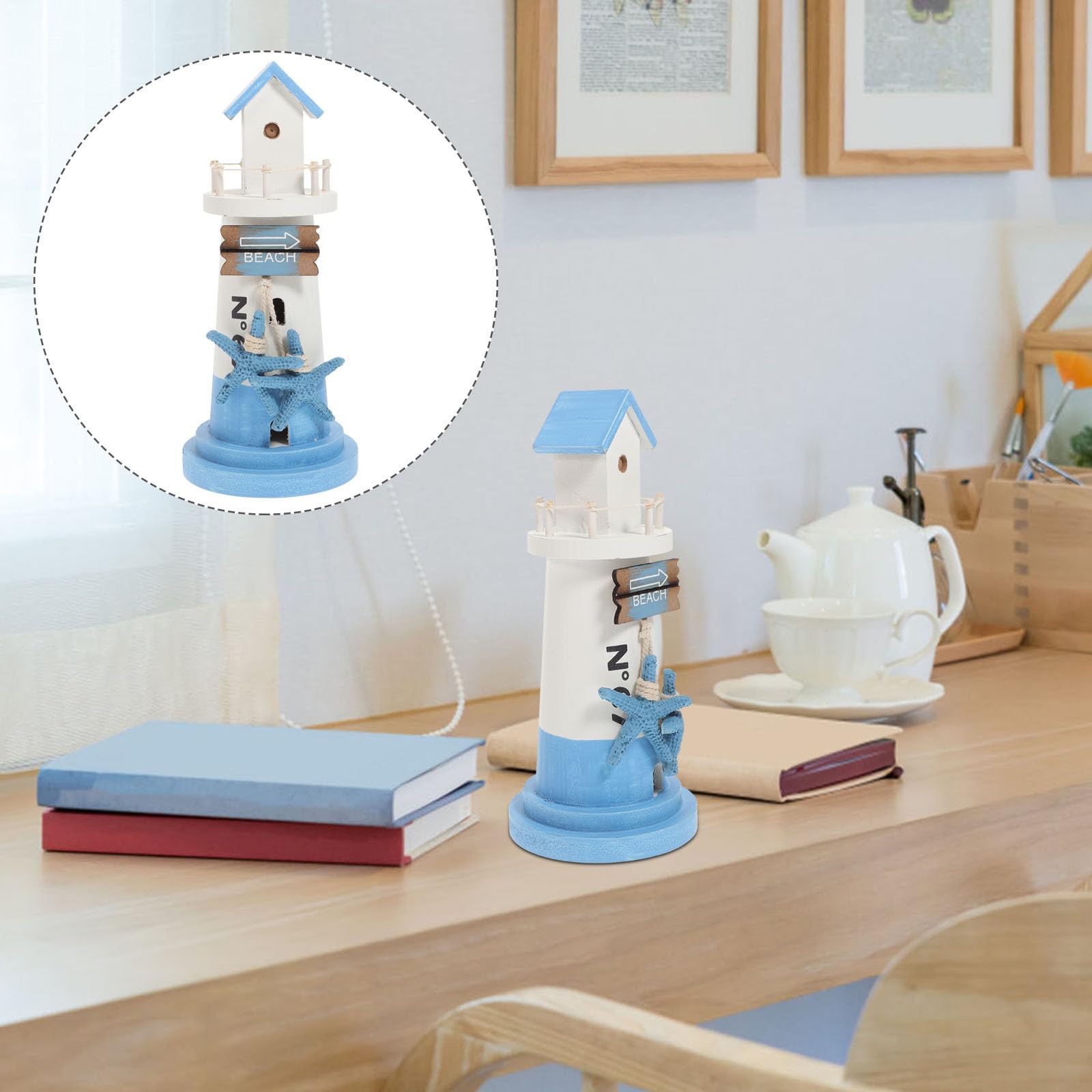Gatuida 3 Pezzi Piccolo Faro Decorativo in Legno MDF per Casa