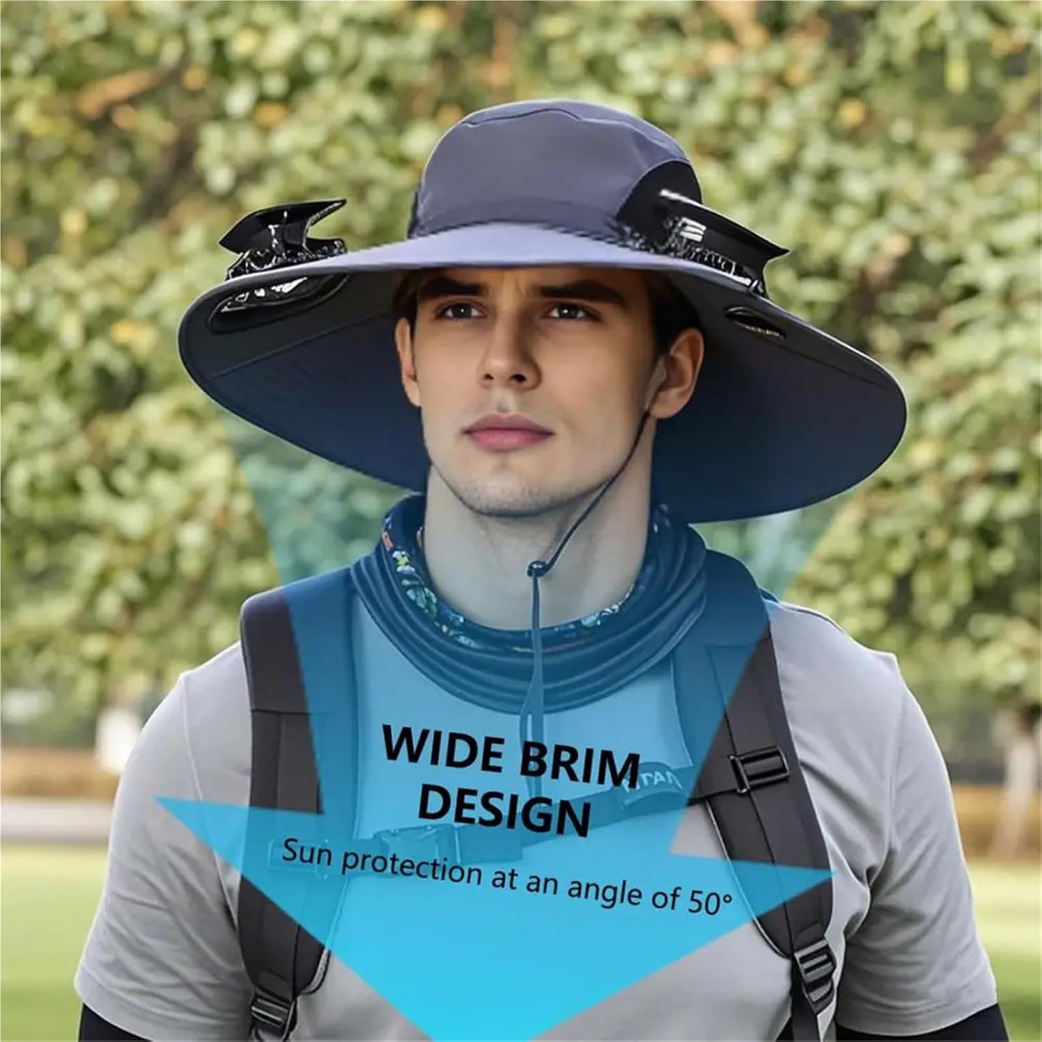Outdoor Wide Brim Sun Hat with Fan Solar Fan Outdoor Fishing Hat Solar USB Adjustable 1Pcs