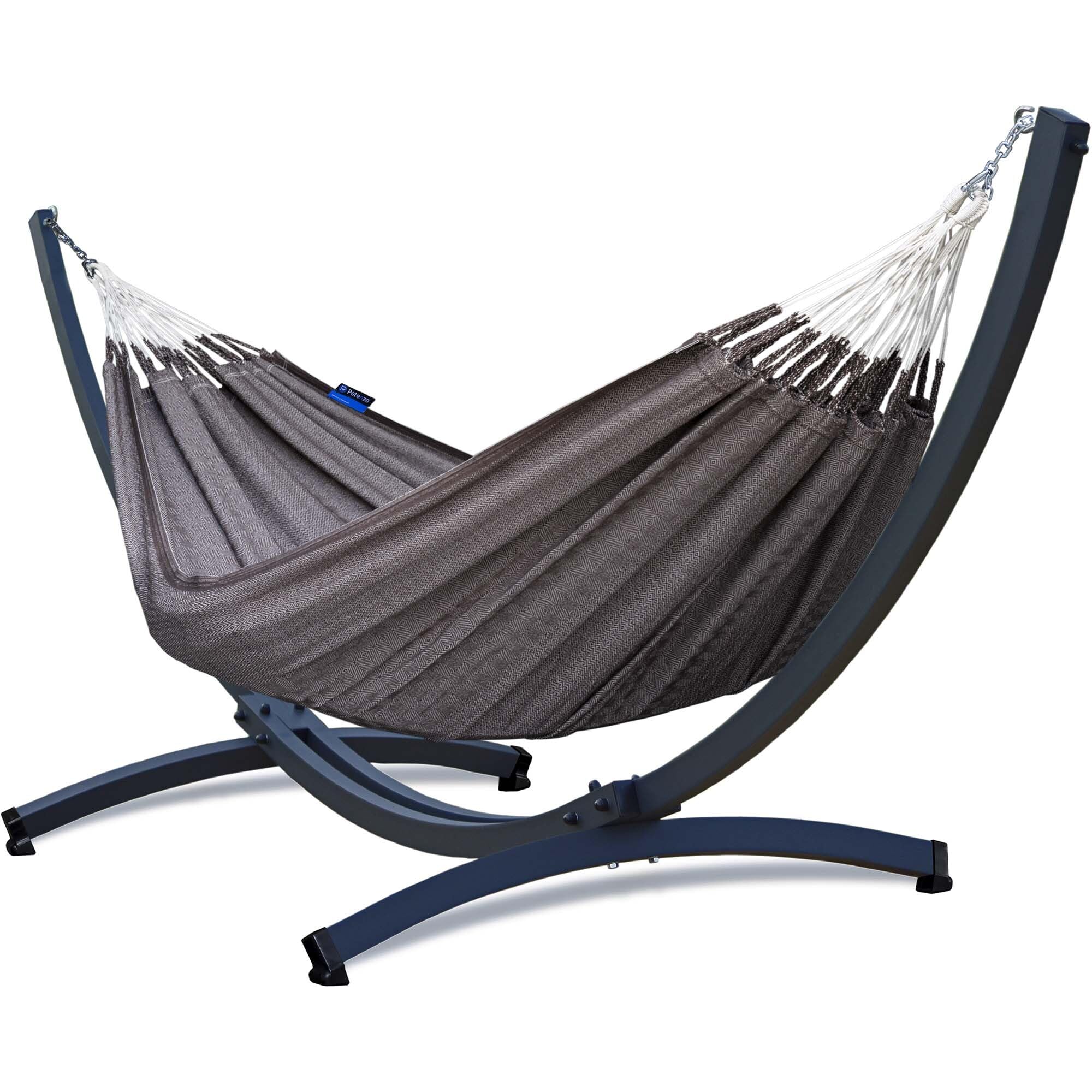 Potenza Amaca da Giardino con Supporto – Amaca Doppia 230x160 cm, 200 kg, in Cotone con Tytan Struttura in Acciaio lunga 370 cm, Portata 350 kg, con Telaio Resistente alle Intemperie, Colore Pekan