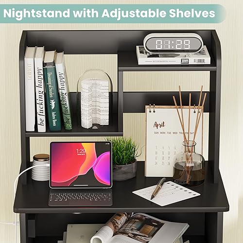 Miniatura 4 de EPHEX Juego de 2 mesitas de noche con estación de carga mesita de noche de 394 pulgadas de alto con estantes mesa auxiliar con 2 estantes abiertos