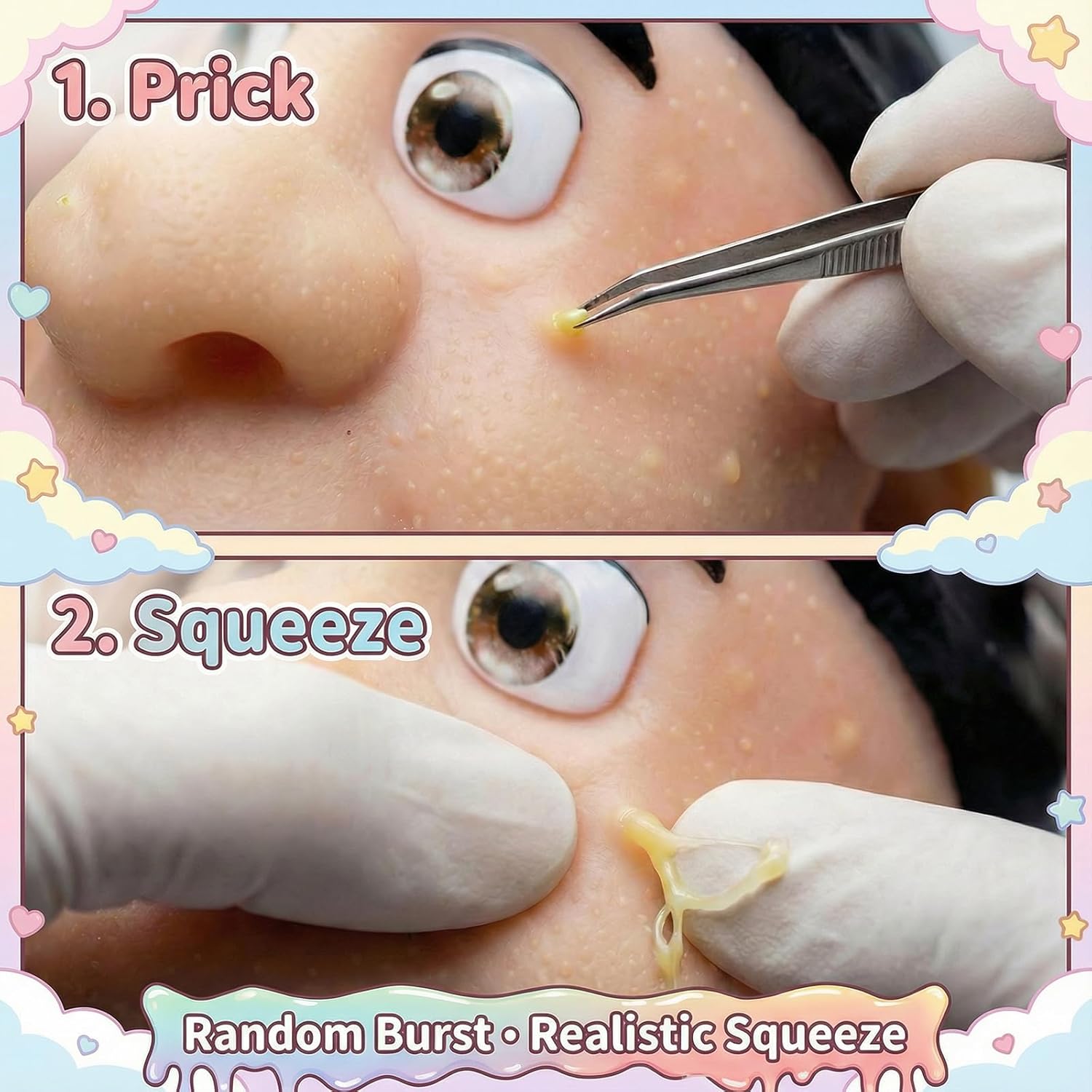 Stress Relief Pimple Popper Toy for Adults - Gift Box Edition, Realistic Silicone Face & Nose Simulator, Reusable Blackhead Popping Fidget Sensory Toy (Yellow)