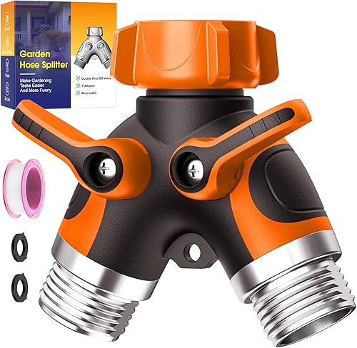 Miniatura 8 de Divisor de manguera de jardín de 2 vías con válvula de cierre, divisor de espiga de agua para conector de manguera de 3/4 pulgadas, divisor de grifo