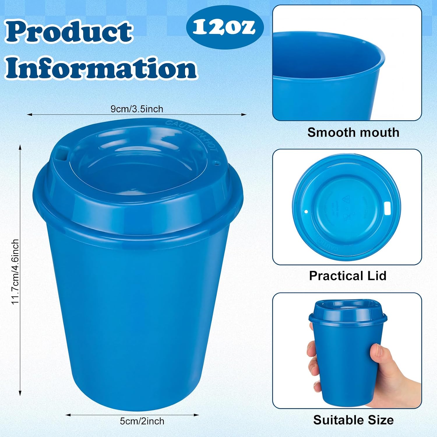 Honeydak 45 Pack 12 oz Reusable Coffee Cups with Lids Portable Tea Cups Reusable Hot Coffee Mugs Tumblers Bulk Plastic Tumblers Travel Drinks Mugs for Hot and Cold Drink (Navy Blue,Classic)