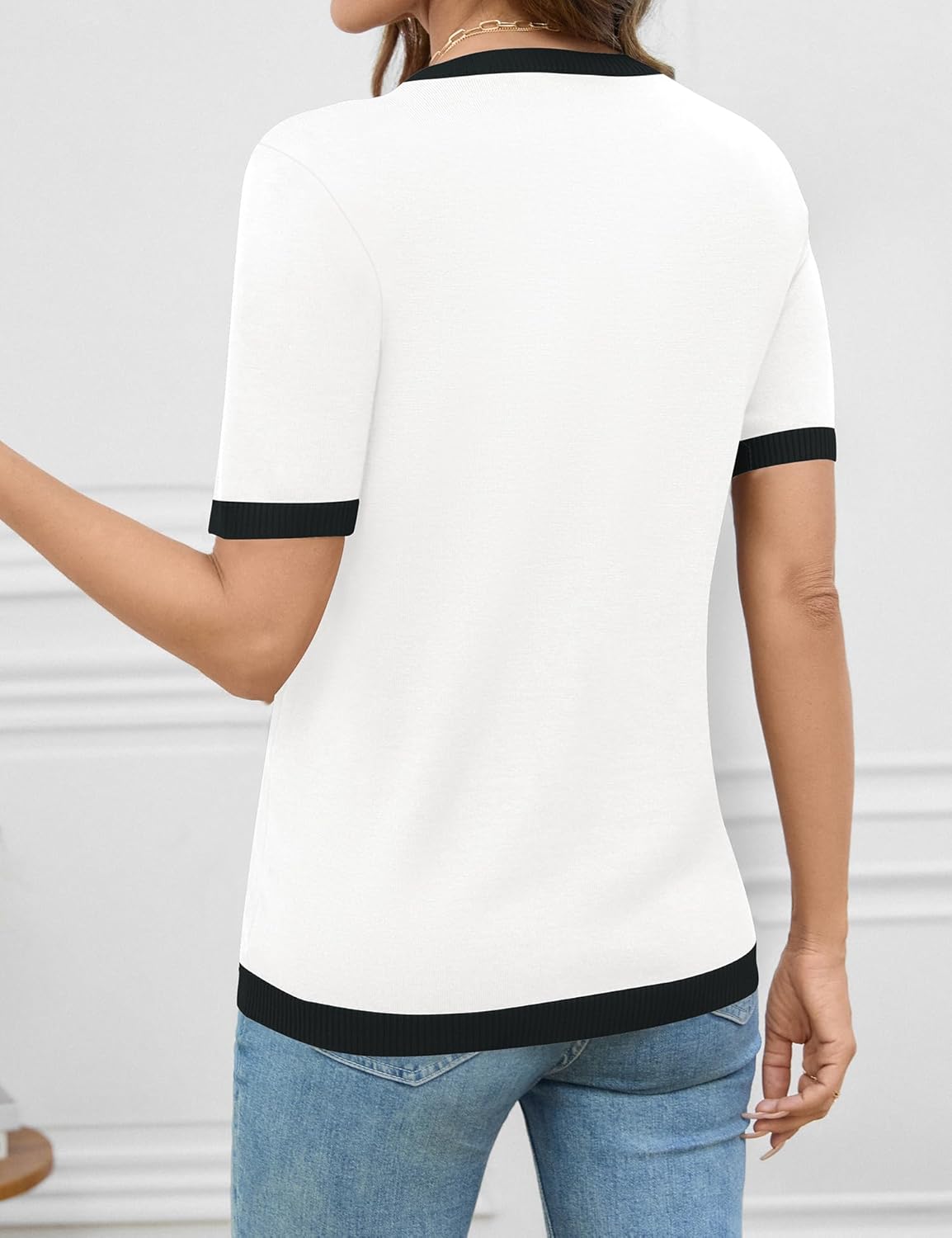 Rapbin Short Sleeve Sweater for Women Spring Summer Knit Tops Crew Neck Casual Lightweight Pullover Sweaters with Pocket - Image 3