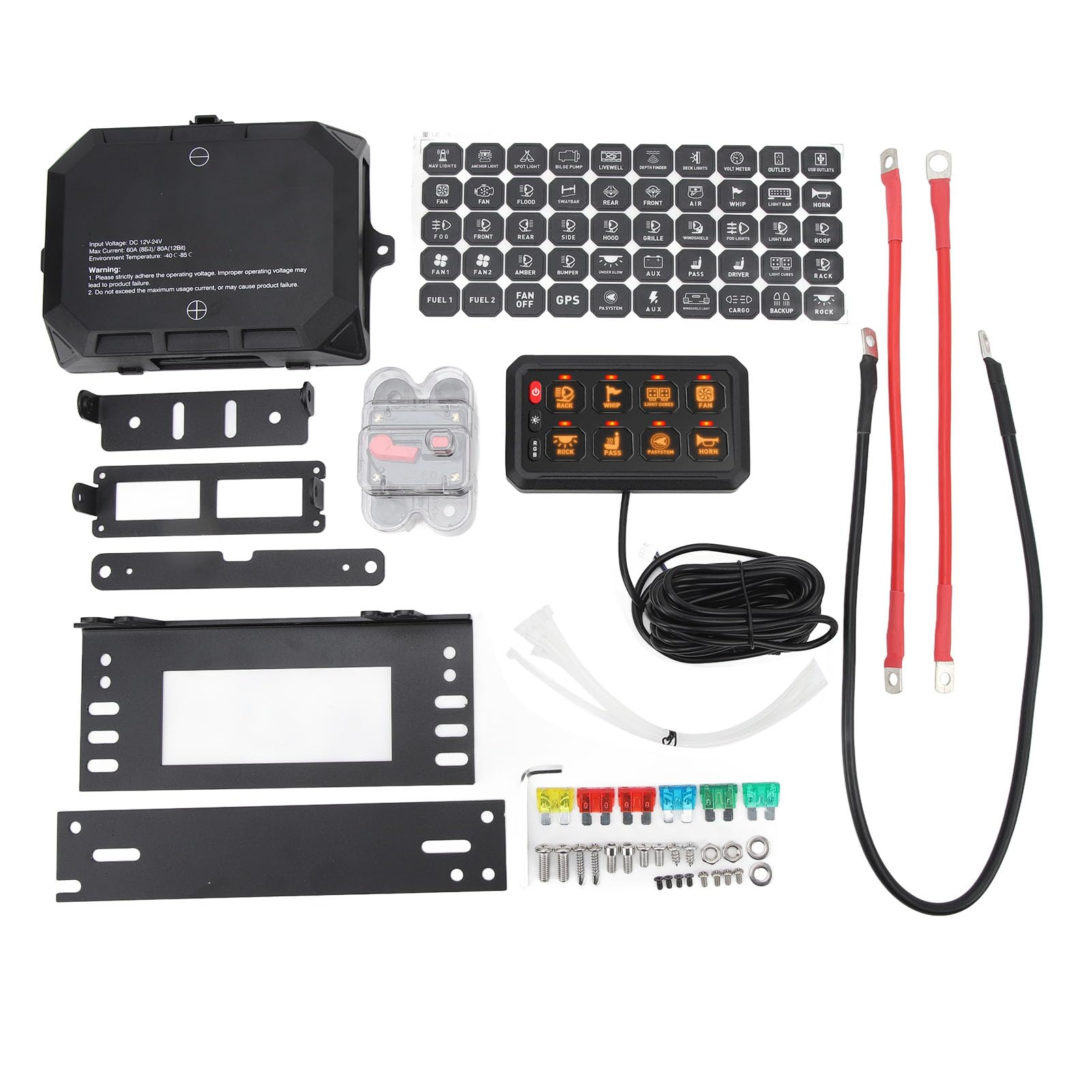 Pannello Interruttori a 8 Gruppi di relè di Controllo Elettronico del Circuito di Controllo della Luce RGB con Pulsante Rosso per Camion, ATV, UTV, SUV