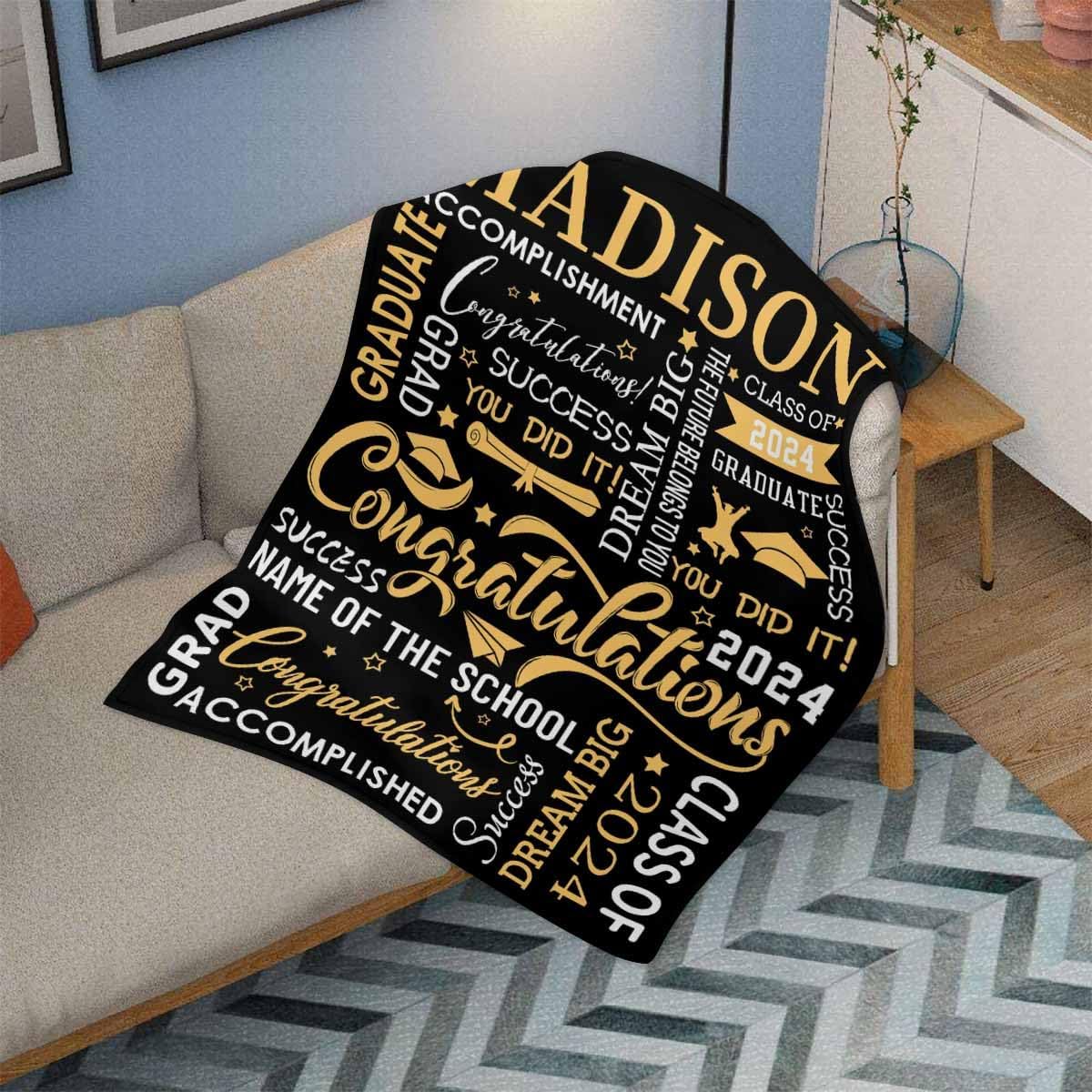College Graduate Gifts for Her, 2024 Personalized Graduation Blanket Personalized Blankets and Throws Custom Picture Blanket Personalized Picture Blankets Best Friend Blanket 43x56inch