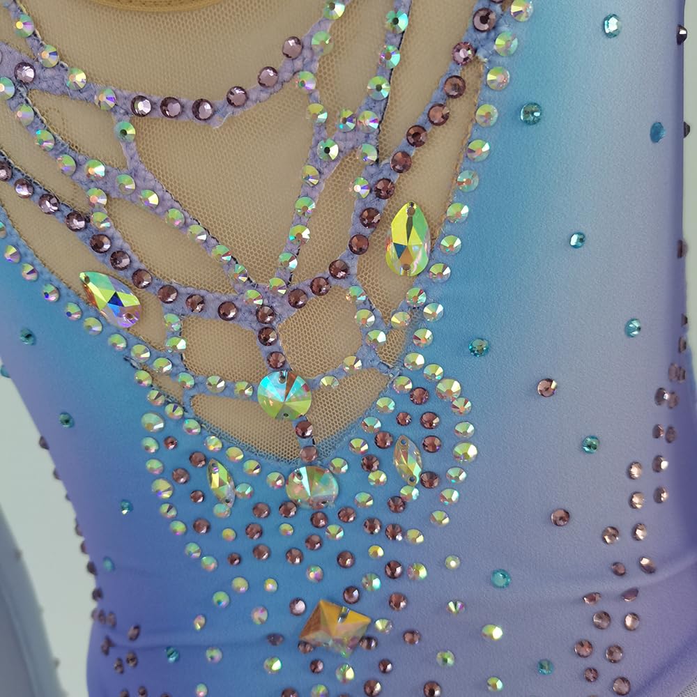 LIUHUO - Vestido de patinaje artístico, color lavanda, diseño de diamantes, rendimiento de competición