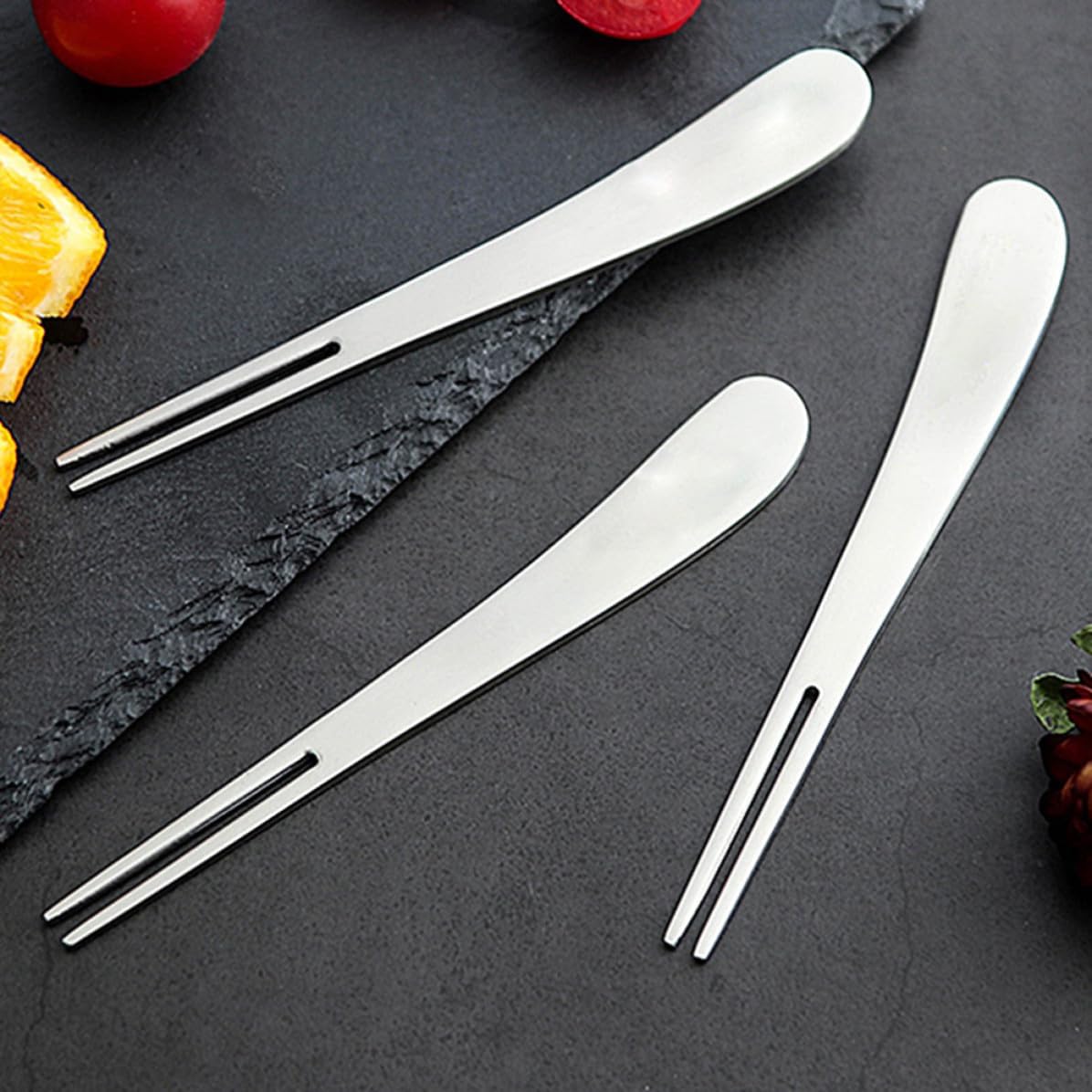 3pcs Fruit Forks Mini Stainless Steel Two Prong Set